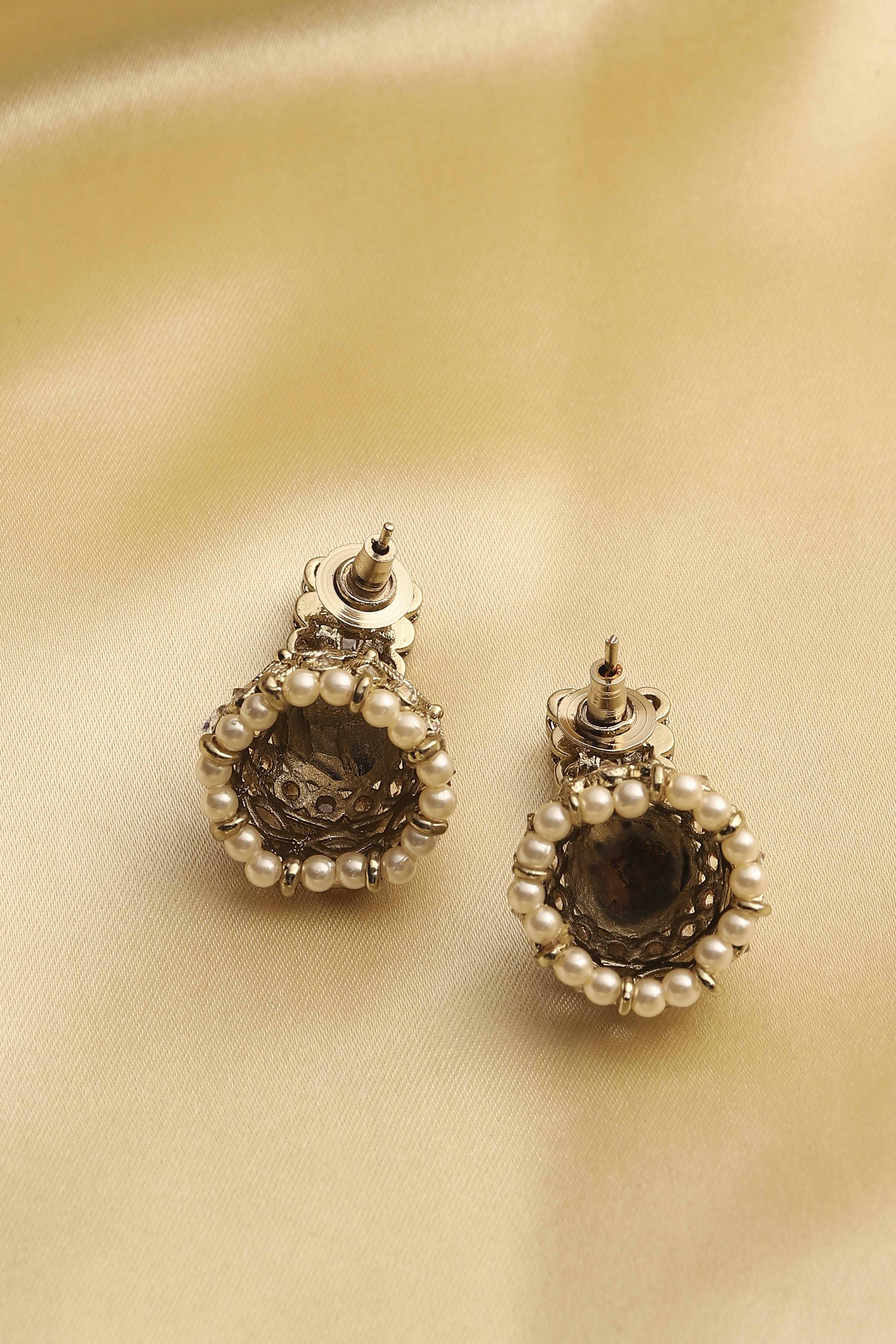Gold Plated Alloy Studded Jhumkas image number 2