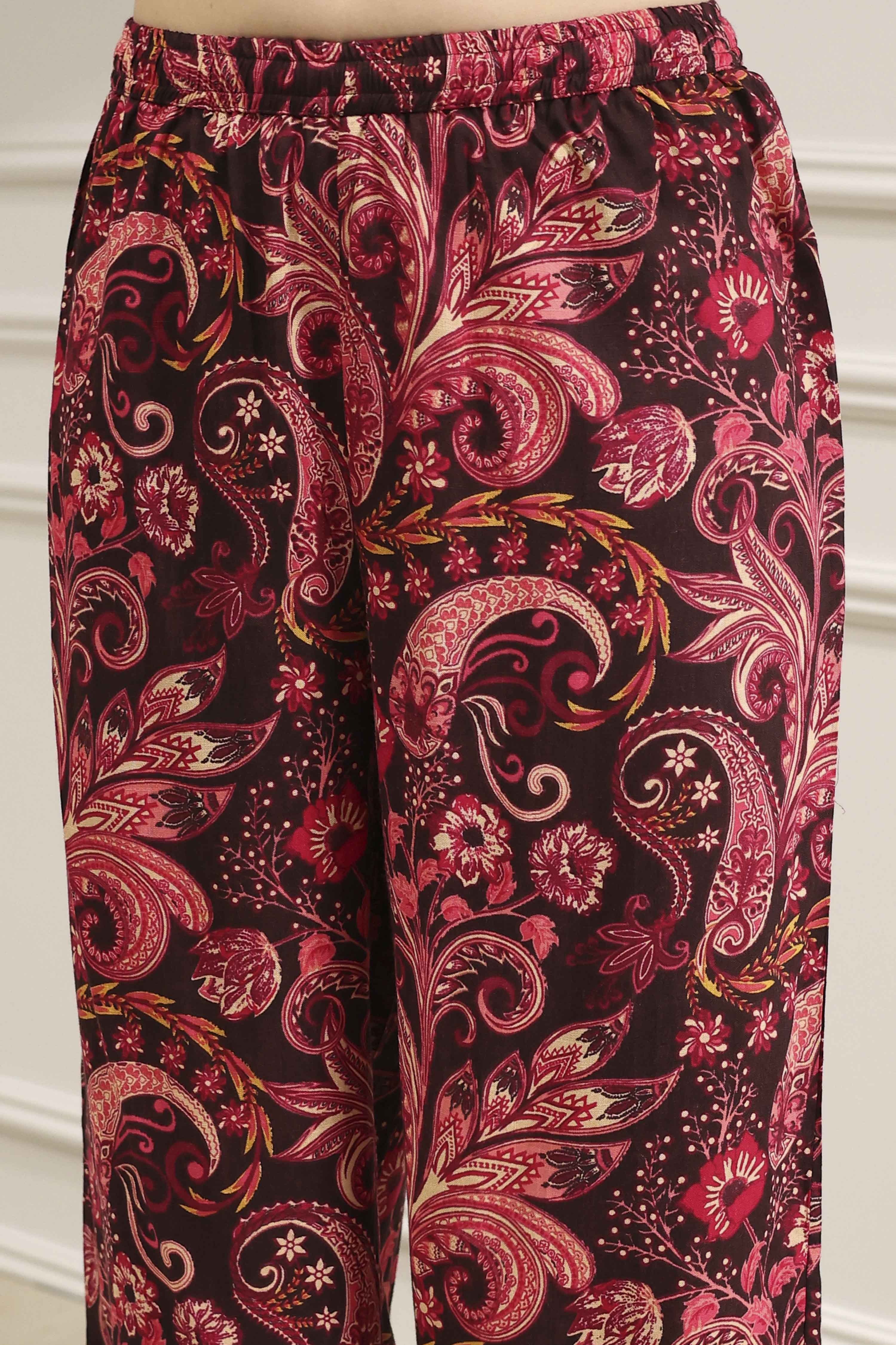 Brown Printed Straight Suit Set image number 2