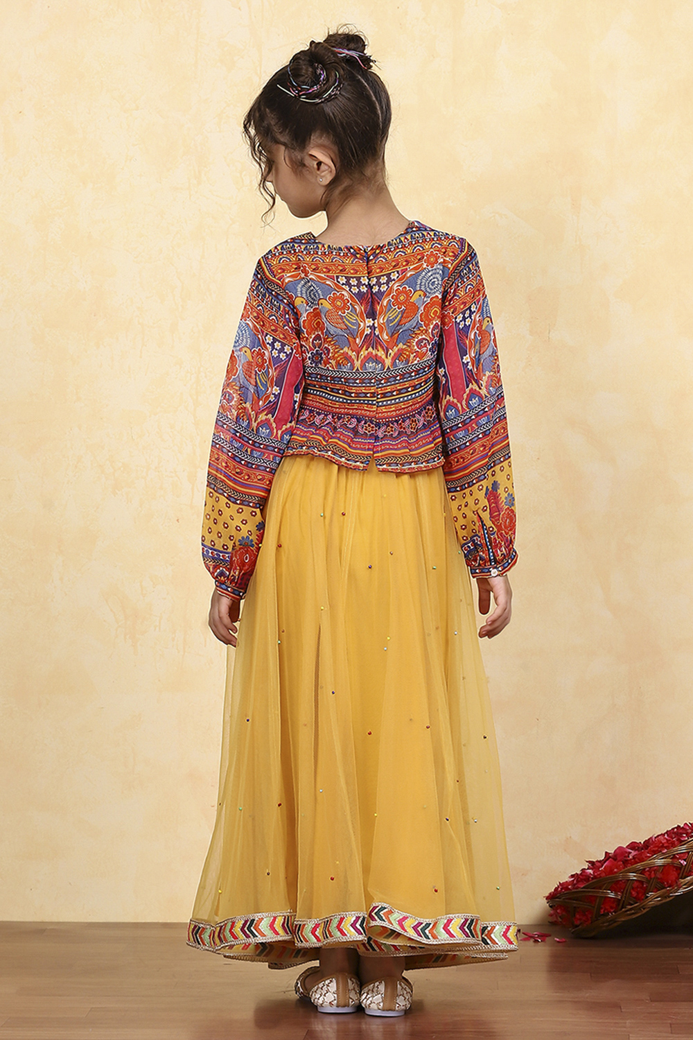 Yellow Polyester Printed Kalidar Lehenga Set image number 4