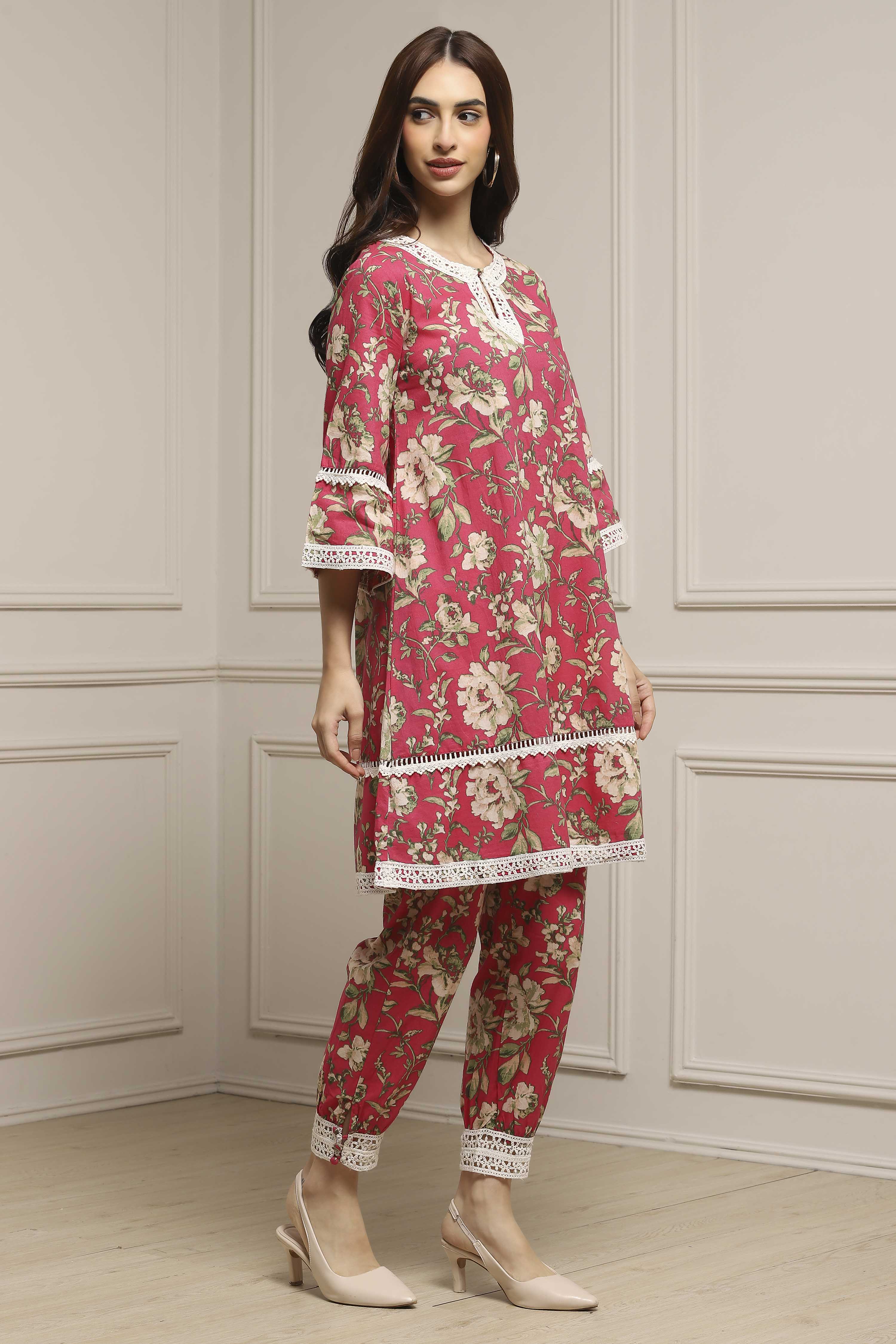 Pink Cotton Floral Straight Co-ord Set image number 2
