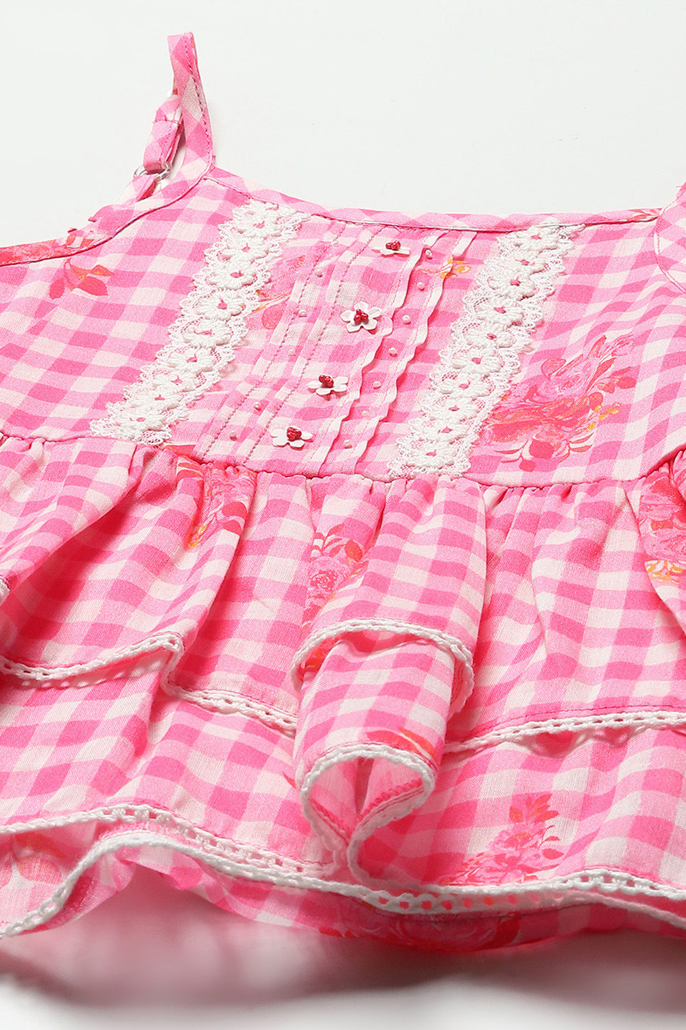 Strappy Pink Embroidered Cotton Top With Pink Solid Pant  image number 1