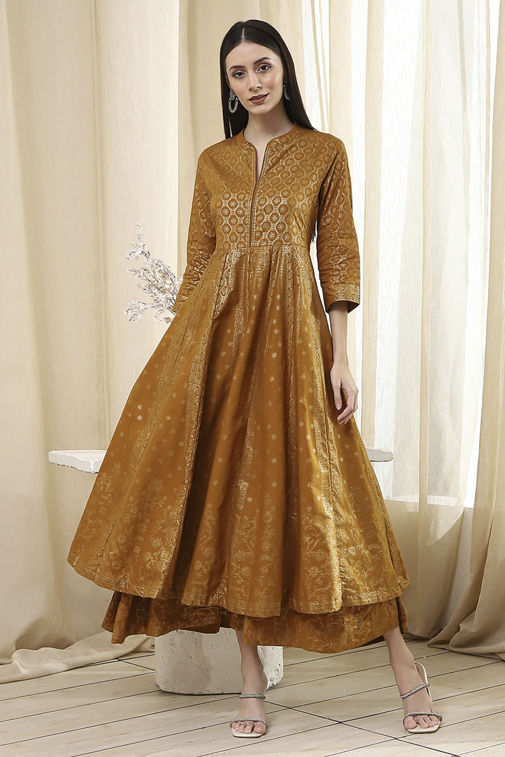 Lavender Cotton Layered Anarkali Dress image number 5