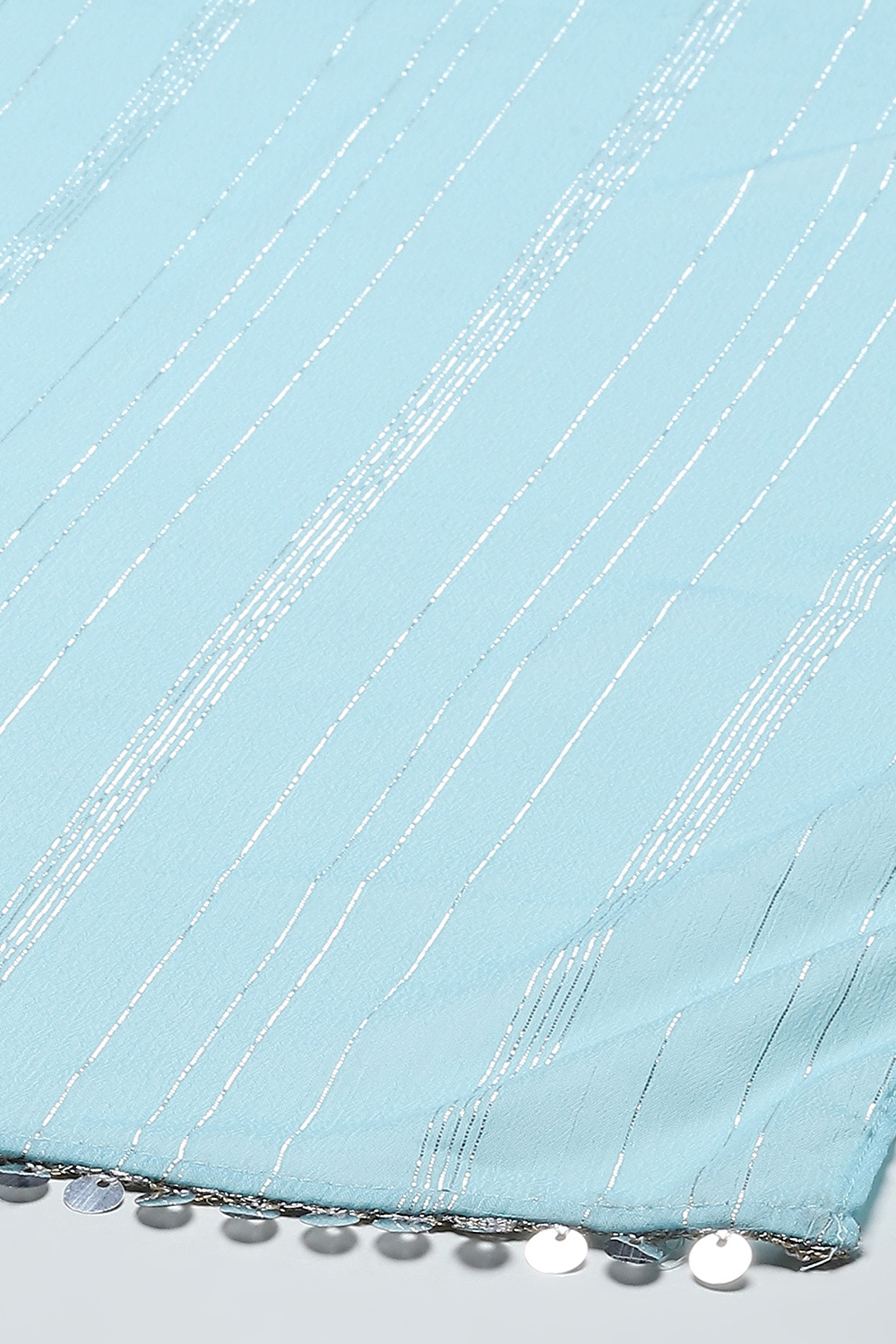 Sky Blue Poly Chanderi Mirror work A-line Suit Set image number 3