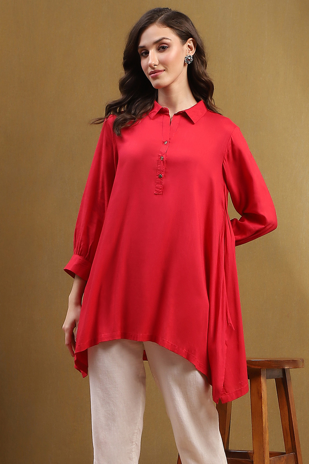 Mustard Yellow Solid Asymmetric Short Kurta image number 0