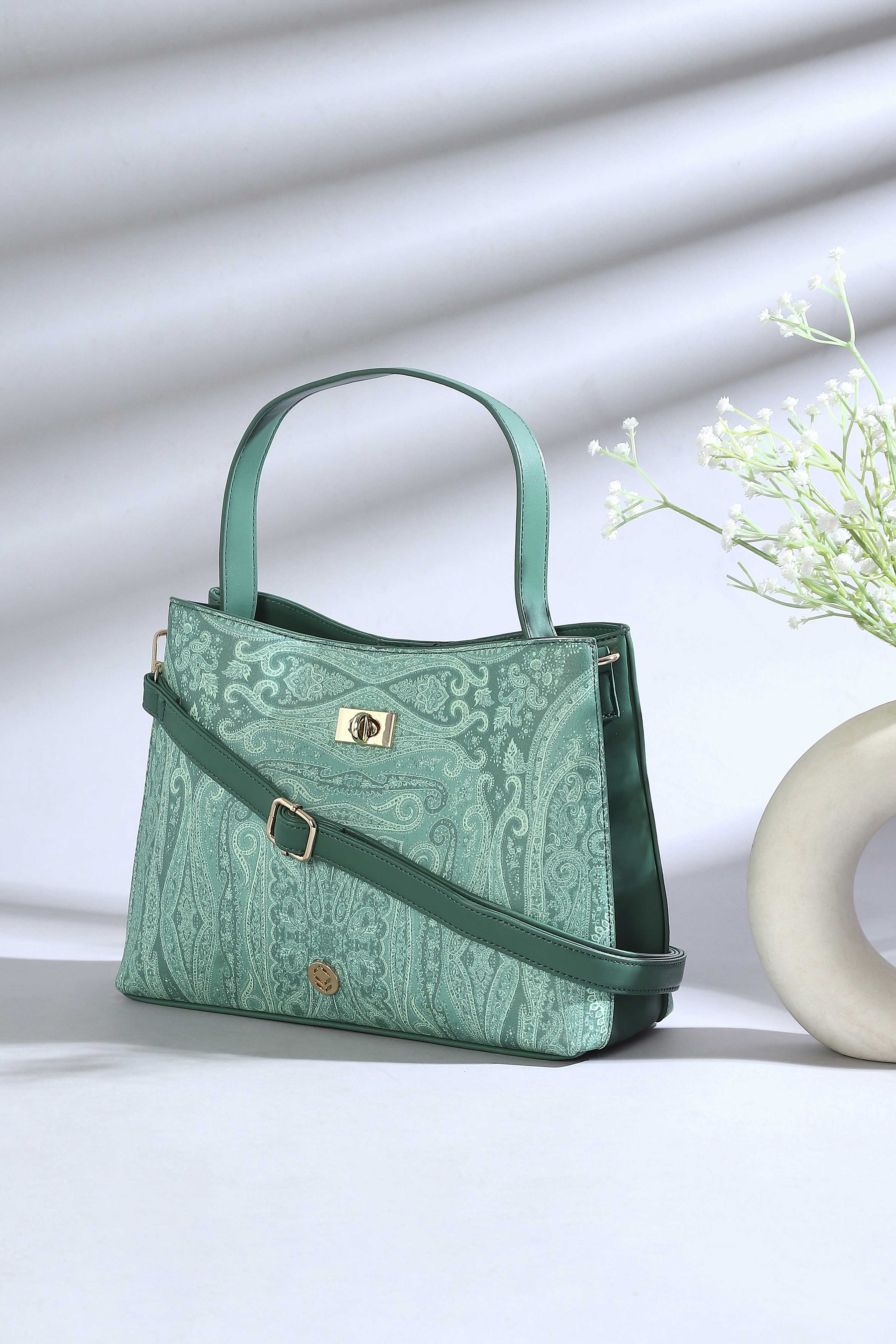 Green PU Paisley Structured Handheld Bag image number 0