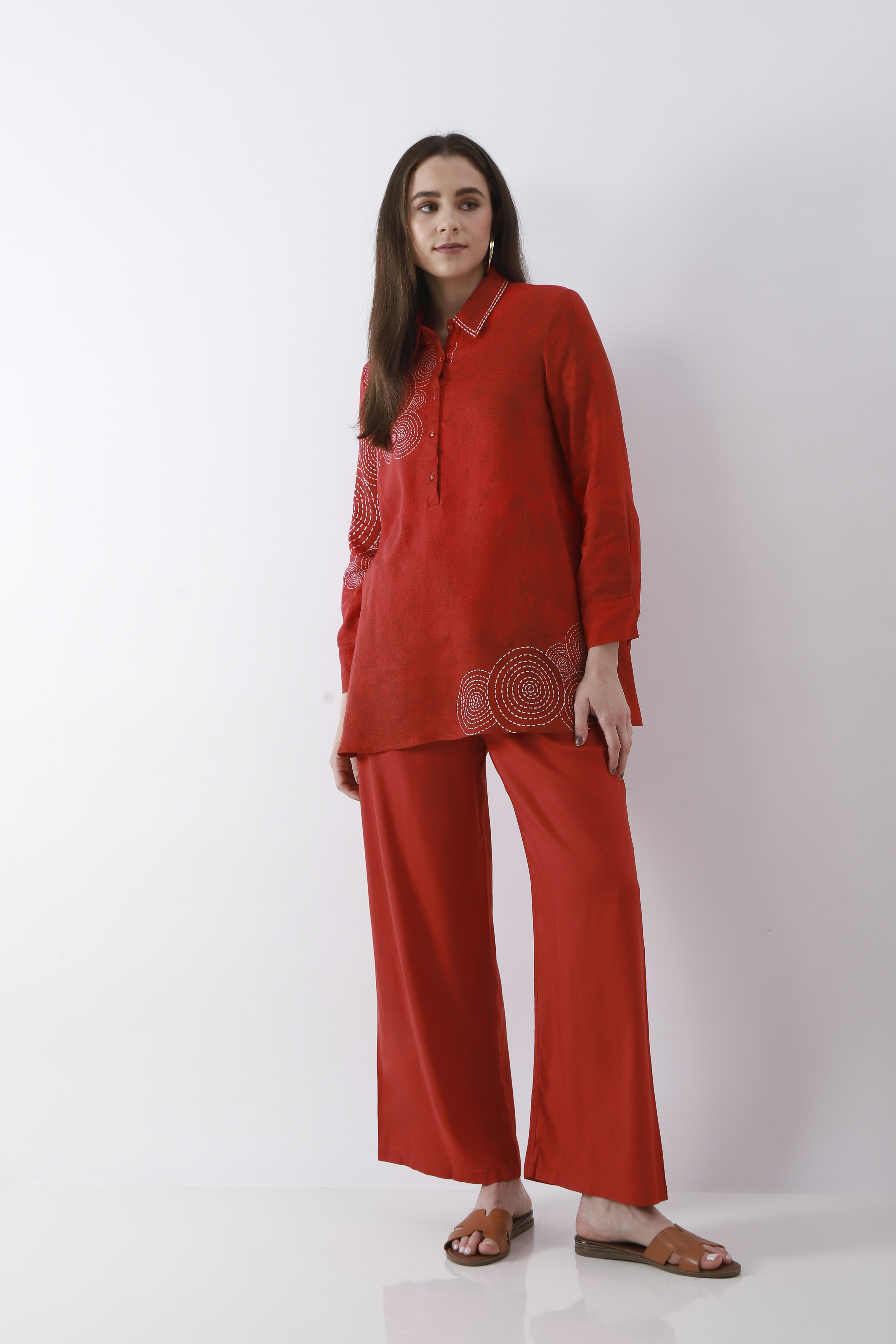 Green Solid Straight Palazzos image number 0