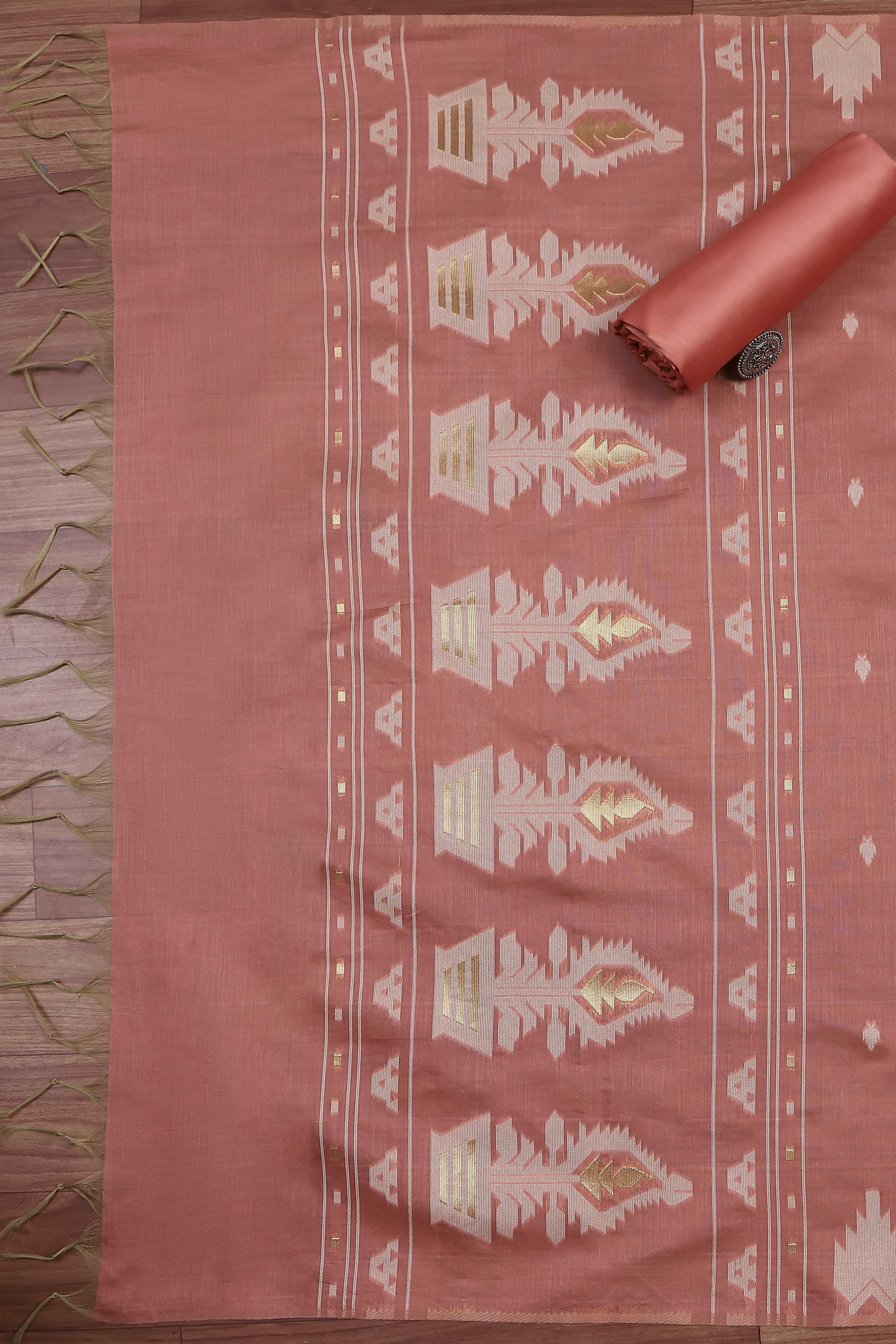 Light Blue Cotton Jamdani Unstitched Suit Set image number 3