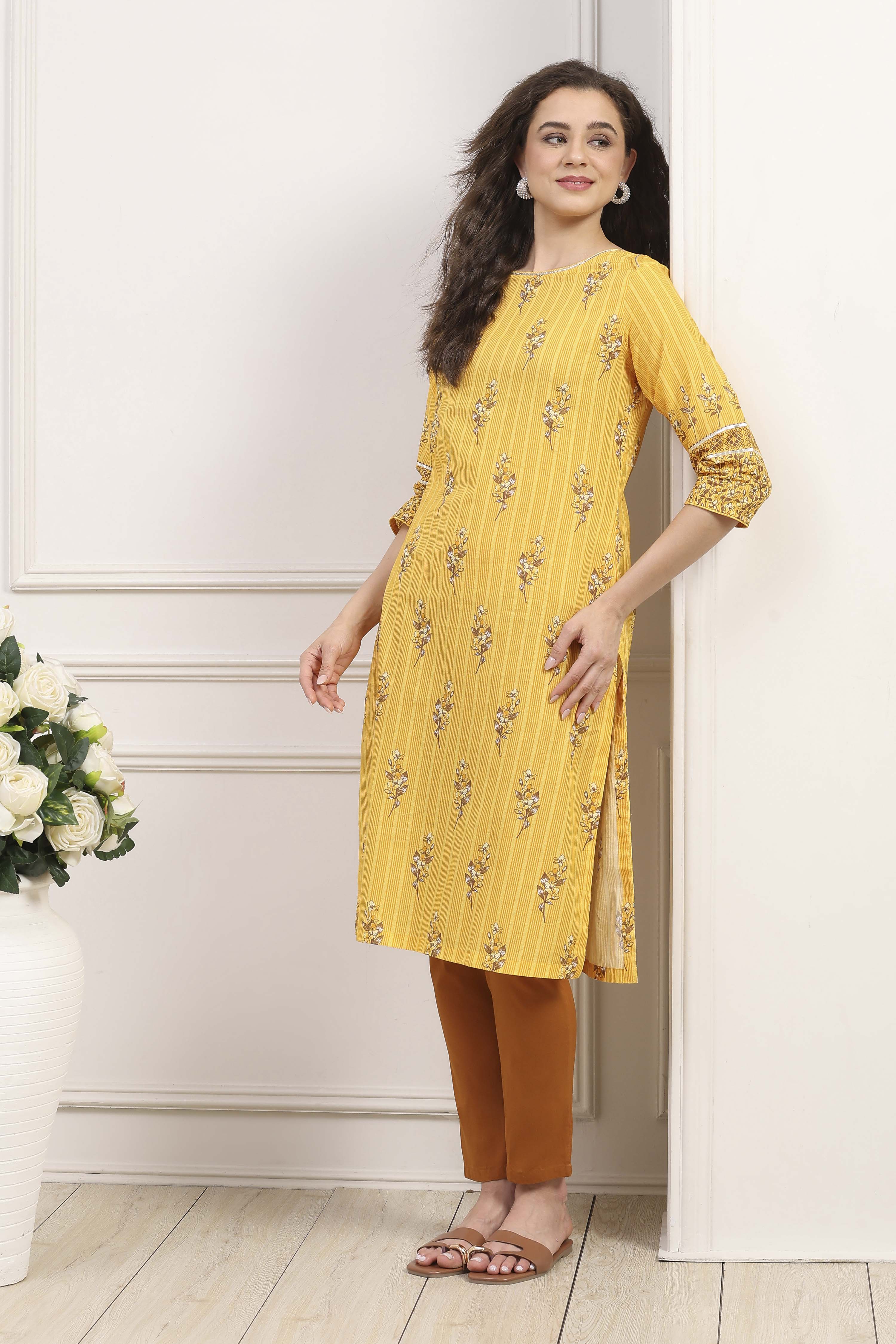 Green Cotton Straight Printed Kurta image number 0