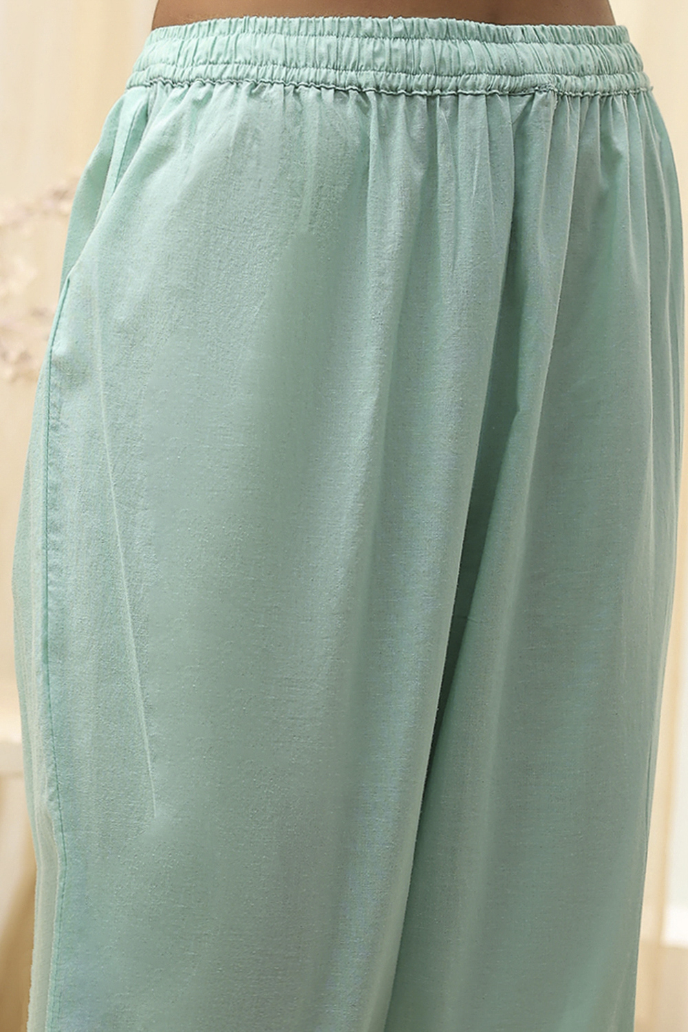 Aqua Cotton Embroidered Straight Kurta Set image number 2