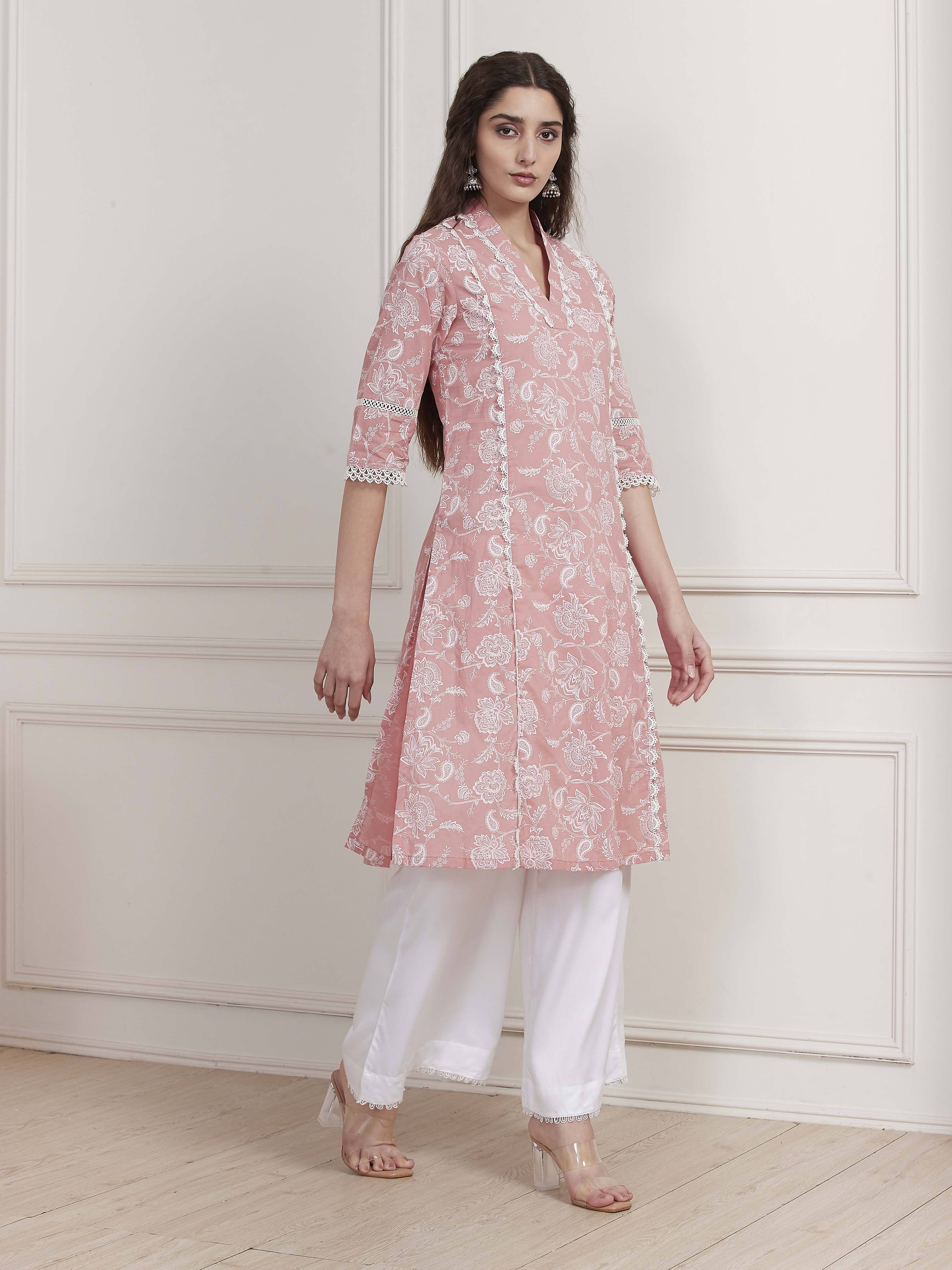 Blue Cotton Printed Straight Kurta image number 4