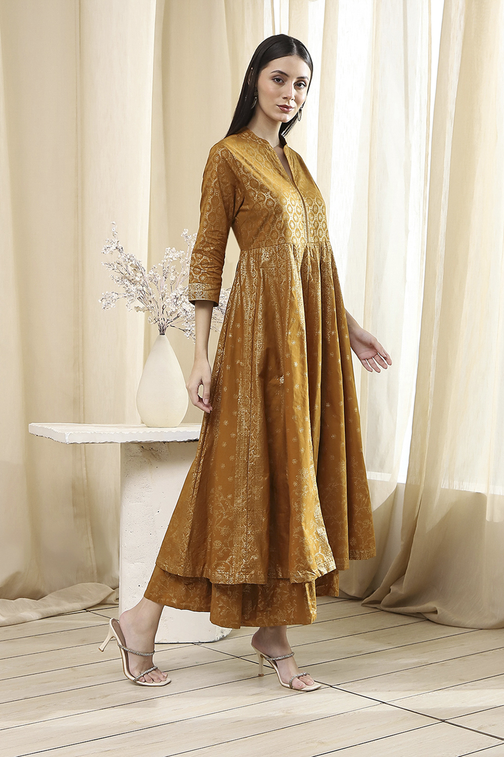 Lavender Cotton Layered Anarkali Dress image number 4