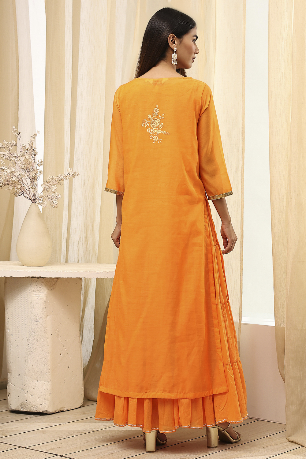 Black Poly Chanderi Layered Tiered Dress image number 5