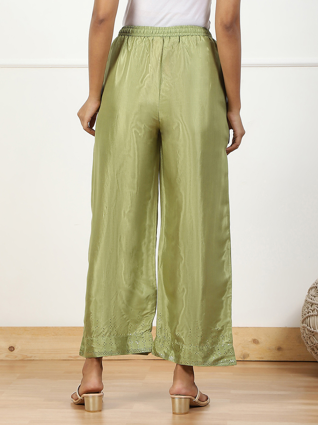 Mint Green Shantoon Straight Palazzo image number 5