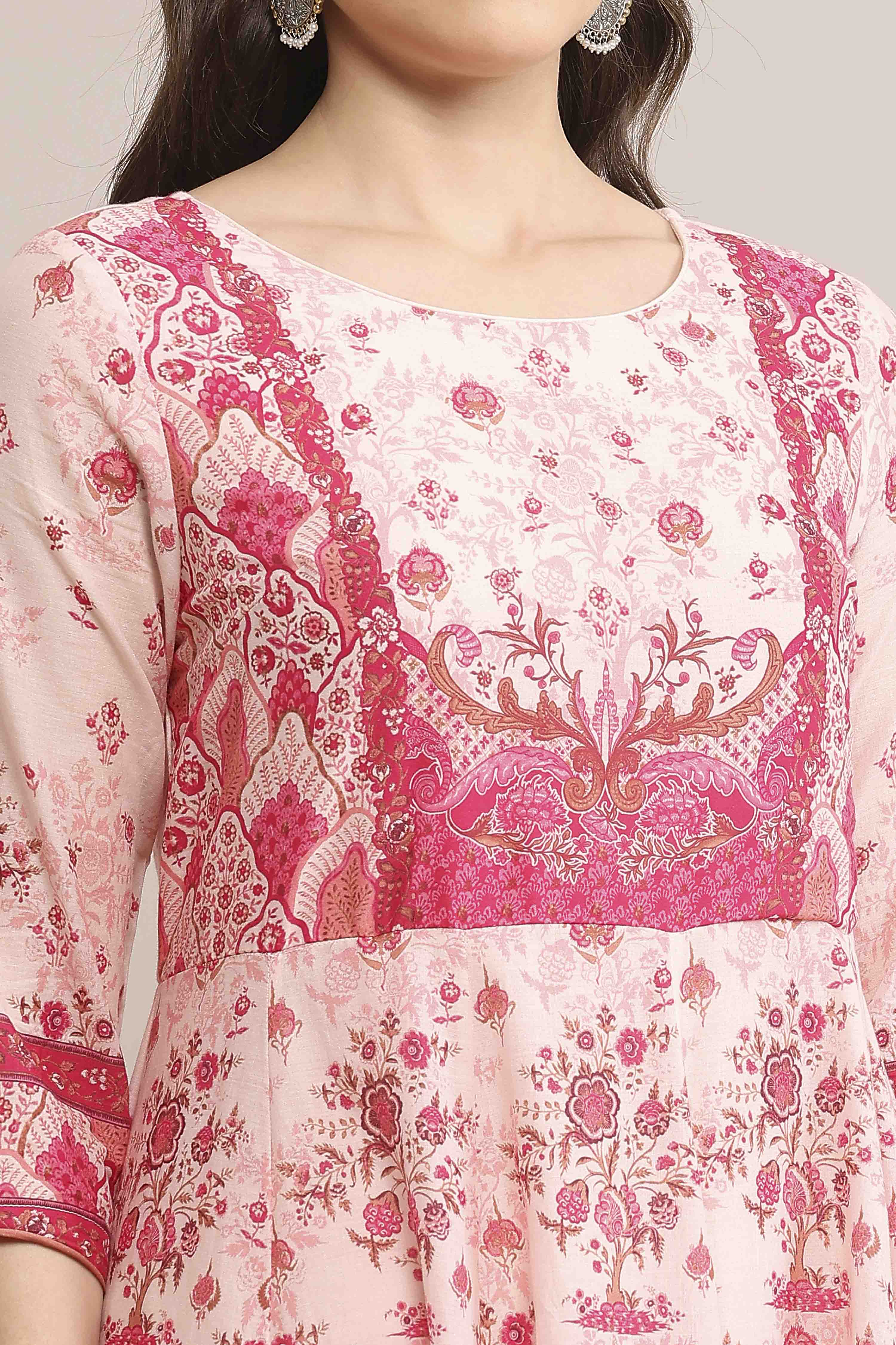 Blue Cotton Printed Anarkali Suit Set image number 1