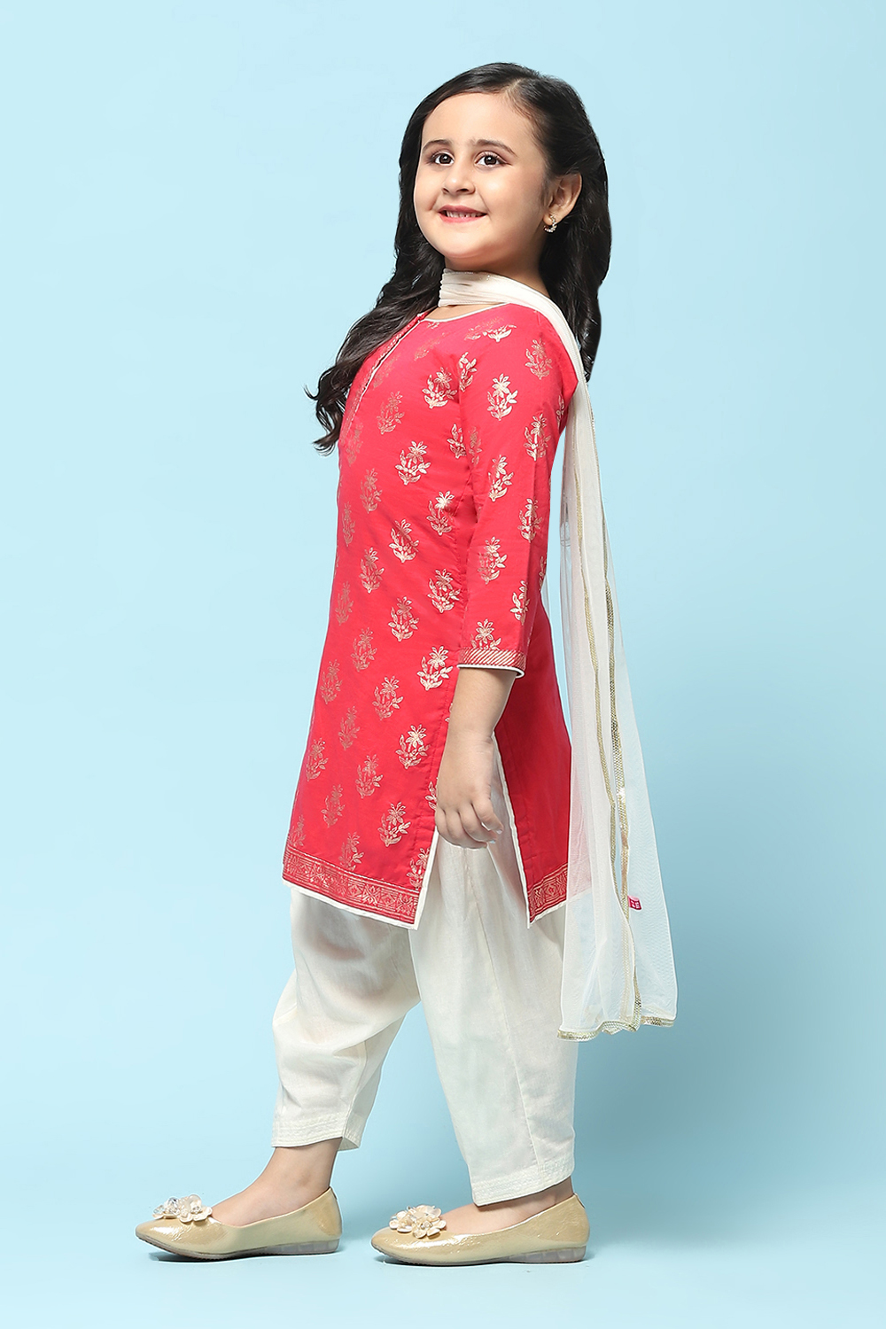 Turquoise Cotton Straight Printed Kurta Patiala Salwar Suit Set image number 4