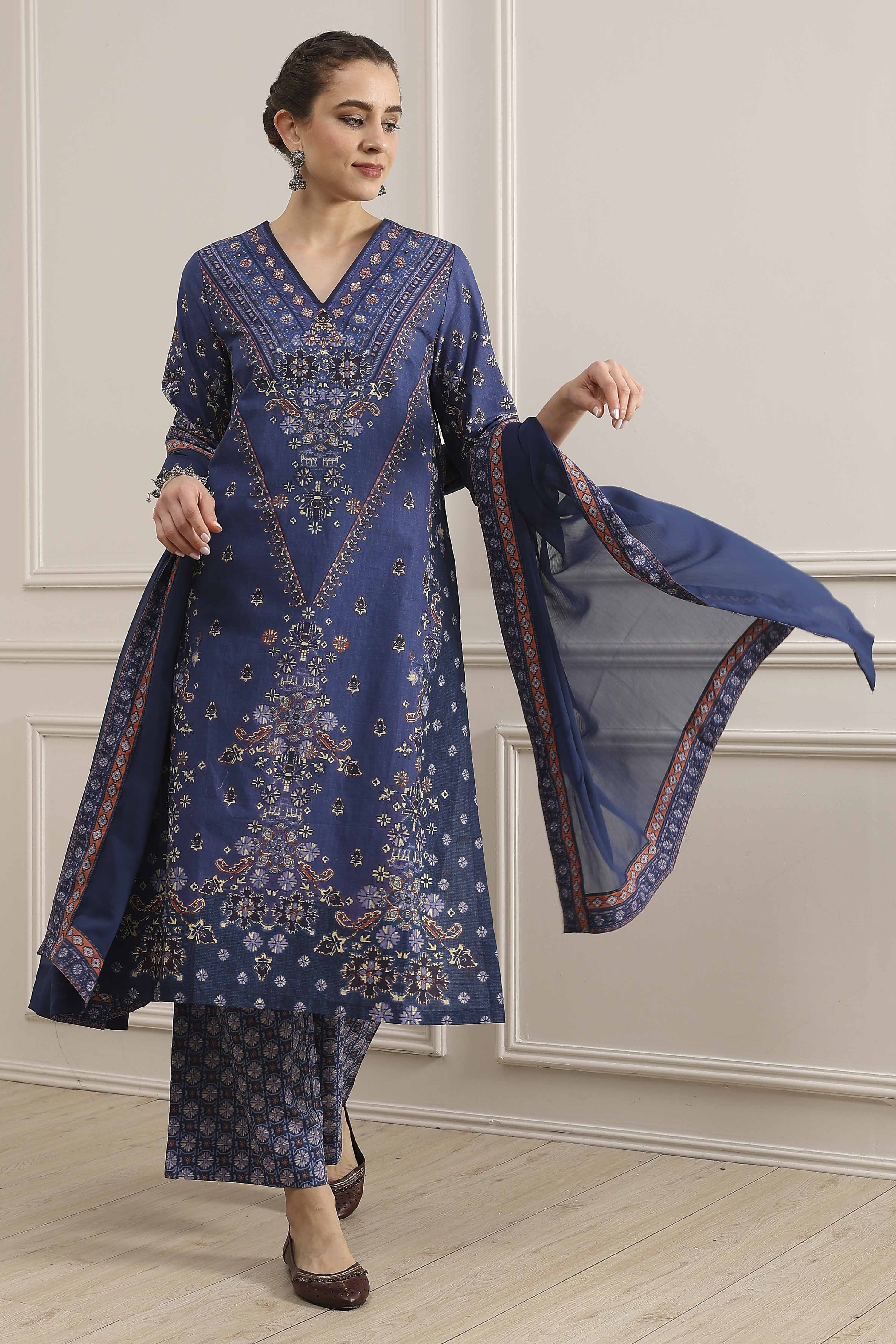 Red Cotton Printed Straight Suit Set image number 0