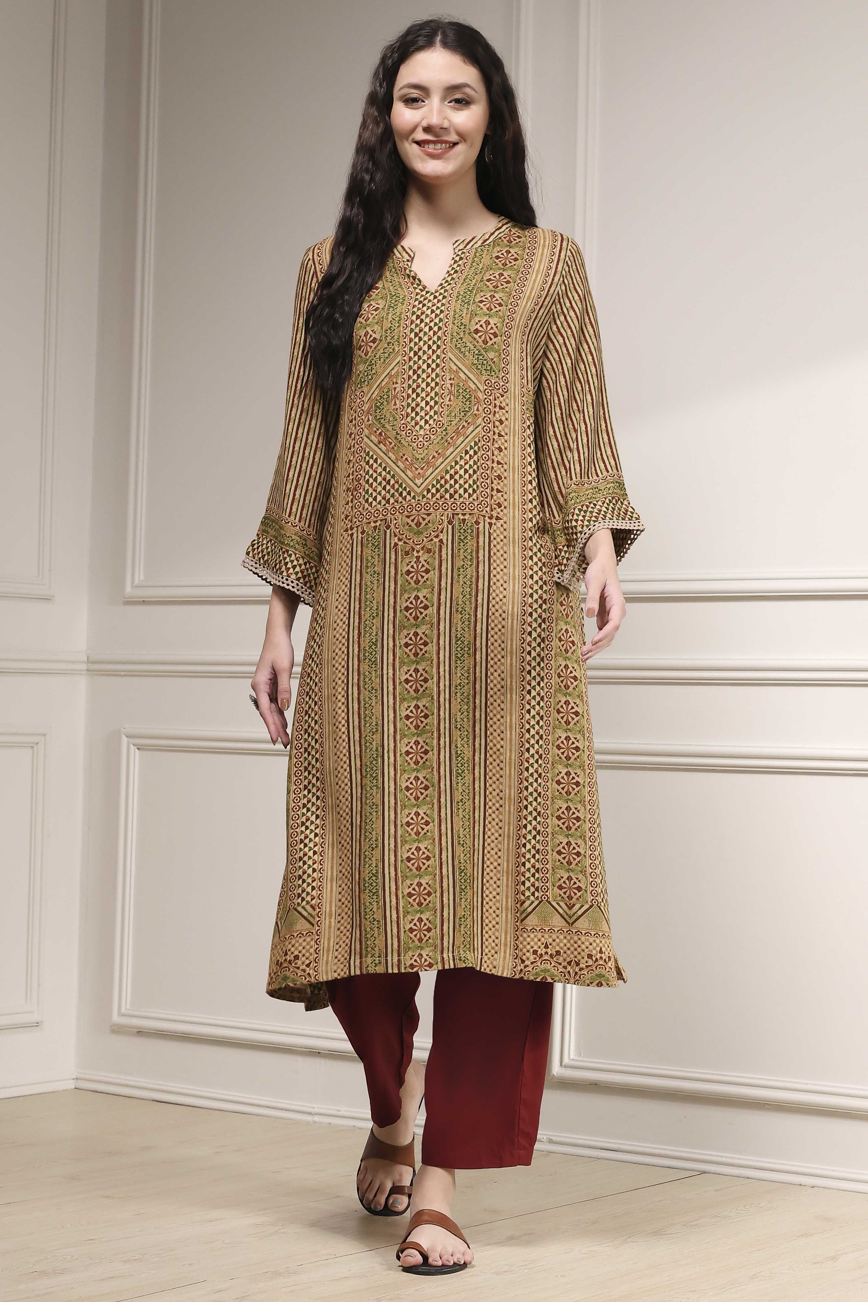Blue Printed Straight Kurta image number 5