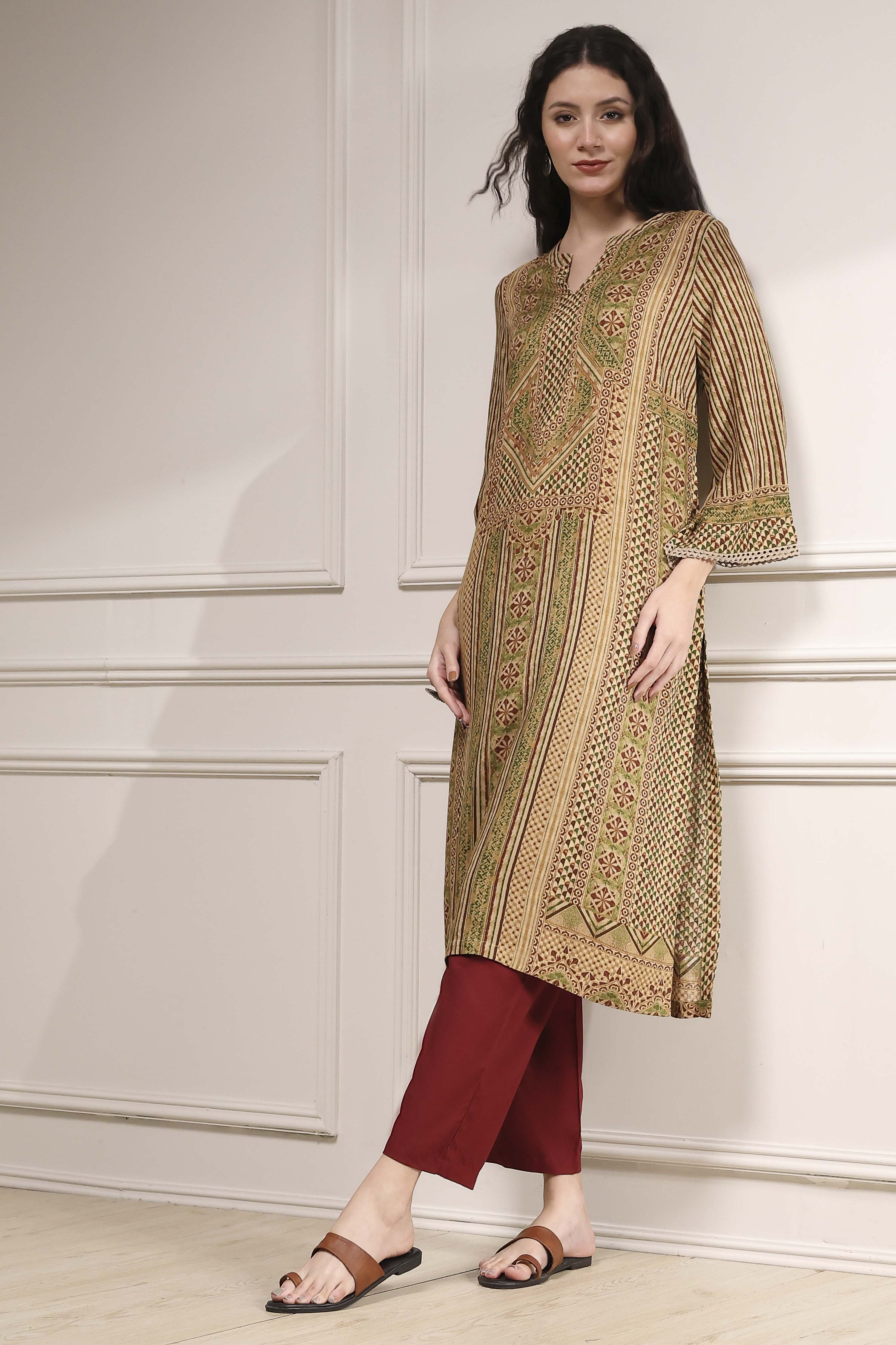 Blue Printed Straight Kurta image number 0