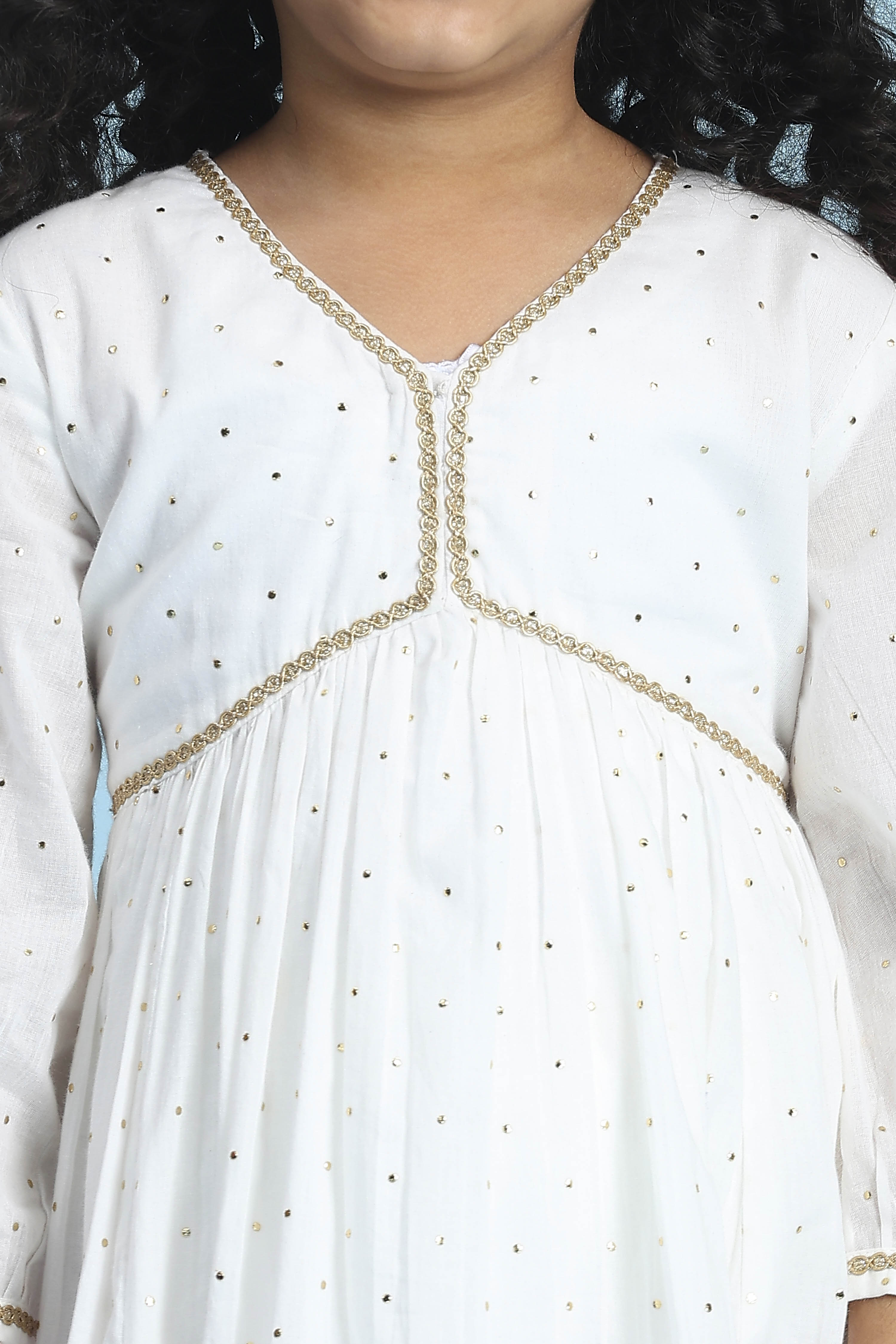 Off-White Cotton Metallic Pattern Anarkali Suit Set image number 1