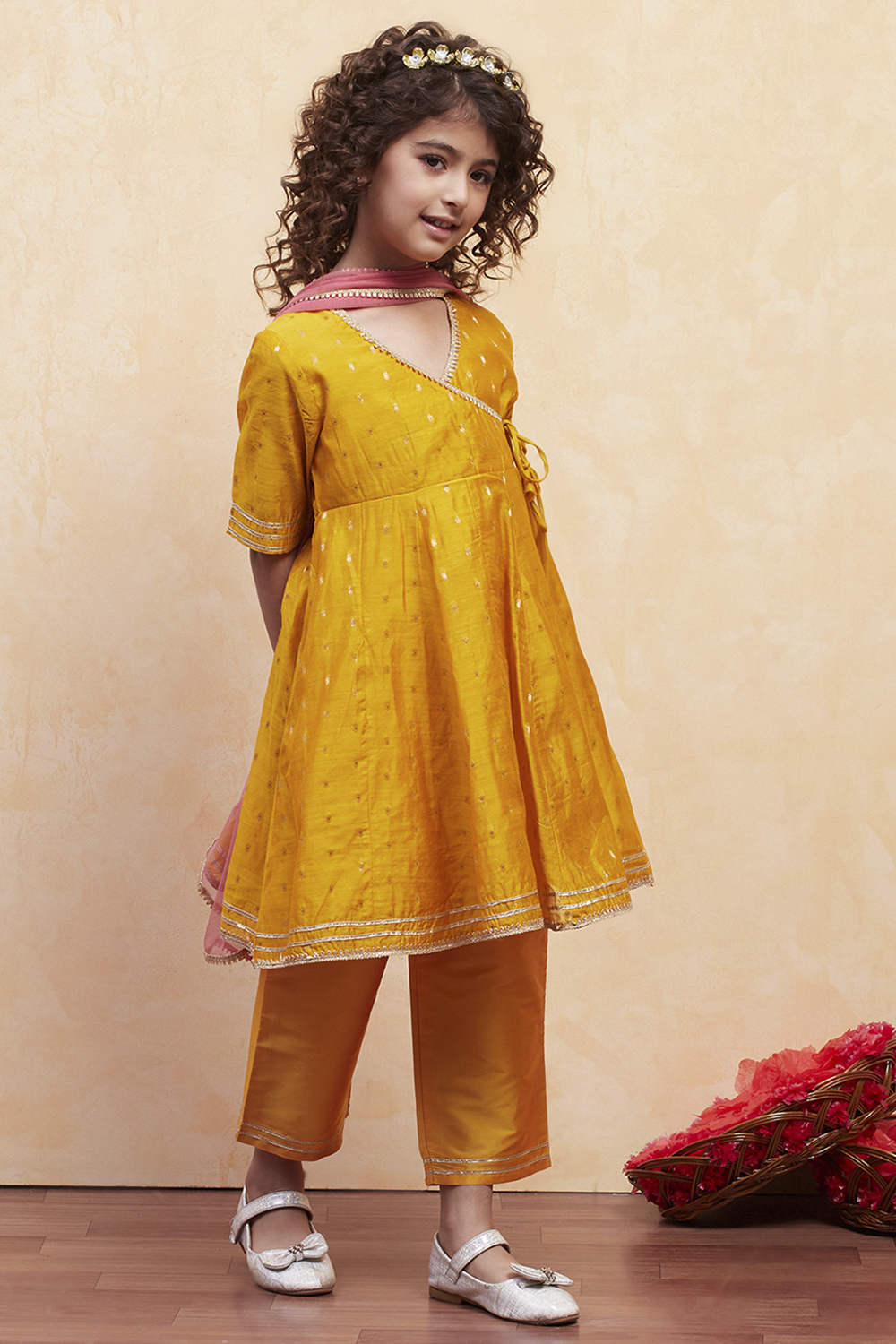 White Yarn Dyed Angrakha Anarkali Suit Set image number 5