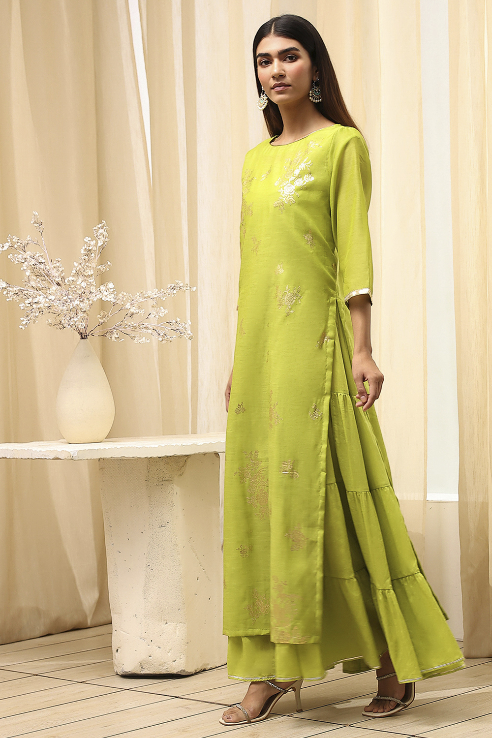 Black Poly Chanderi Layered Tiered Dress image number 3
