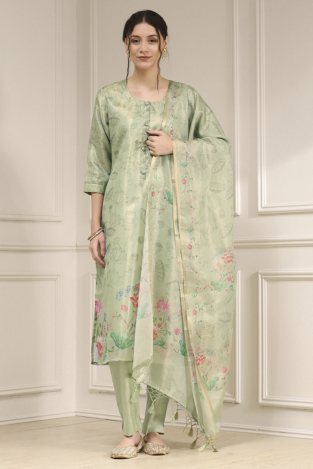 Pink Cotton Printed Unstitched Suit Set image number 1