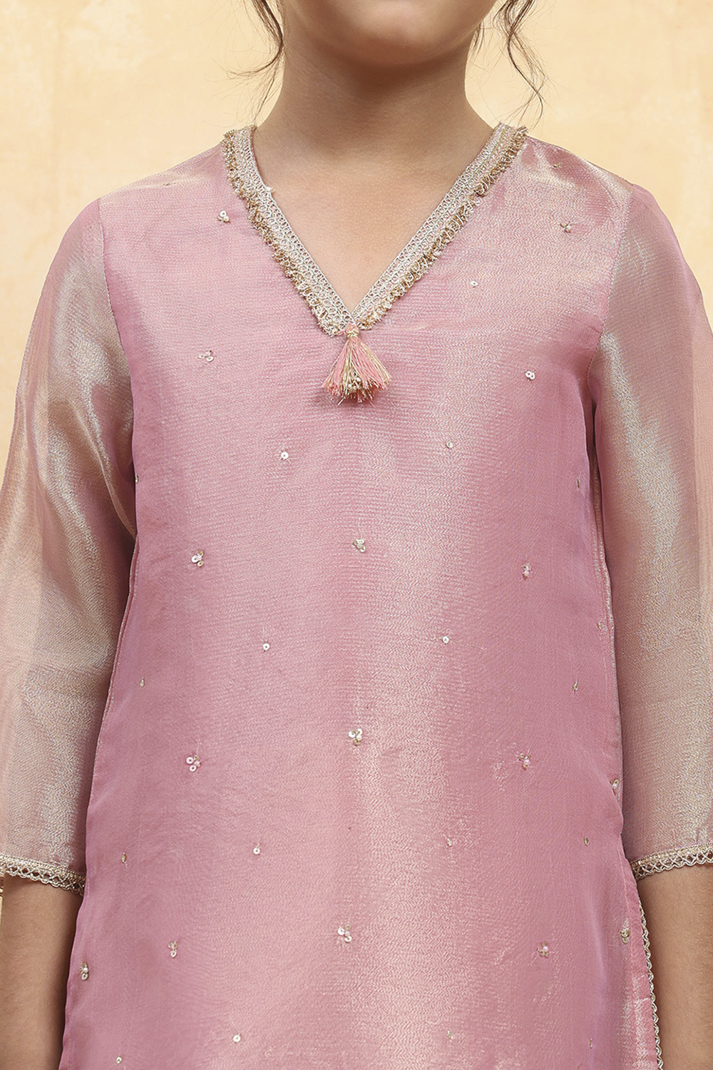 Baby Pink Tissue Solid Straight Suit Set image number 1