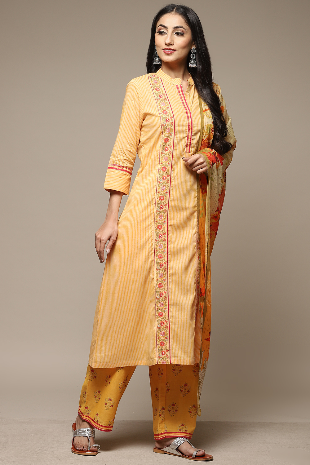 Teal Cotton A-Line Kurta Palazzo Suit Set image number 5