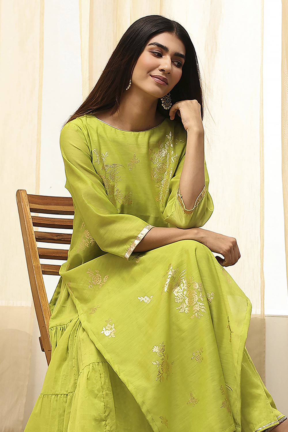 Black Poly Chanderi Layered Tiered Dress image number 0