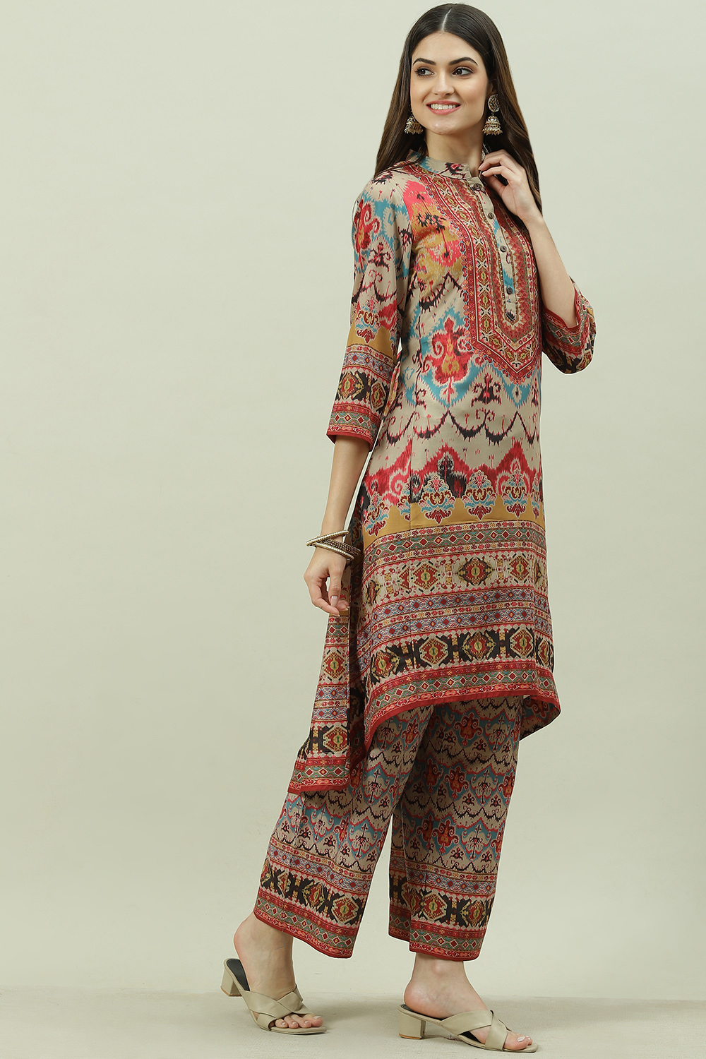 Blue Art Silk Asymmetric Kurta Palazzo Suit Set image number 5