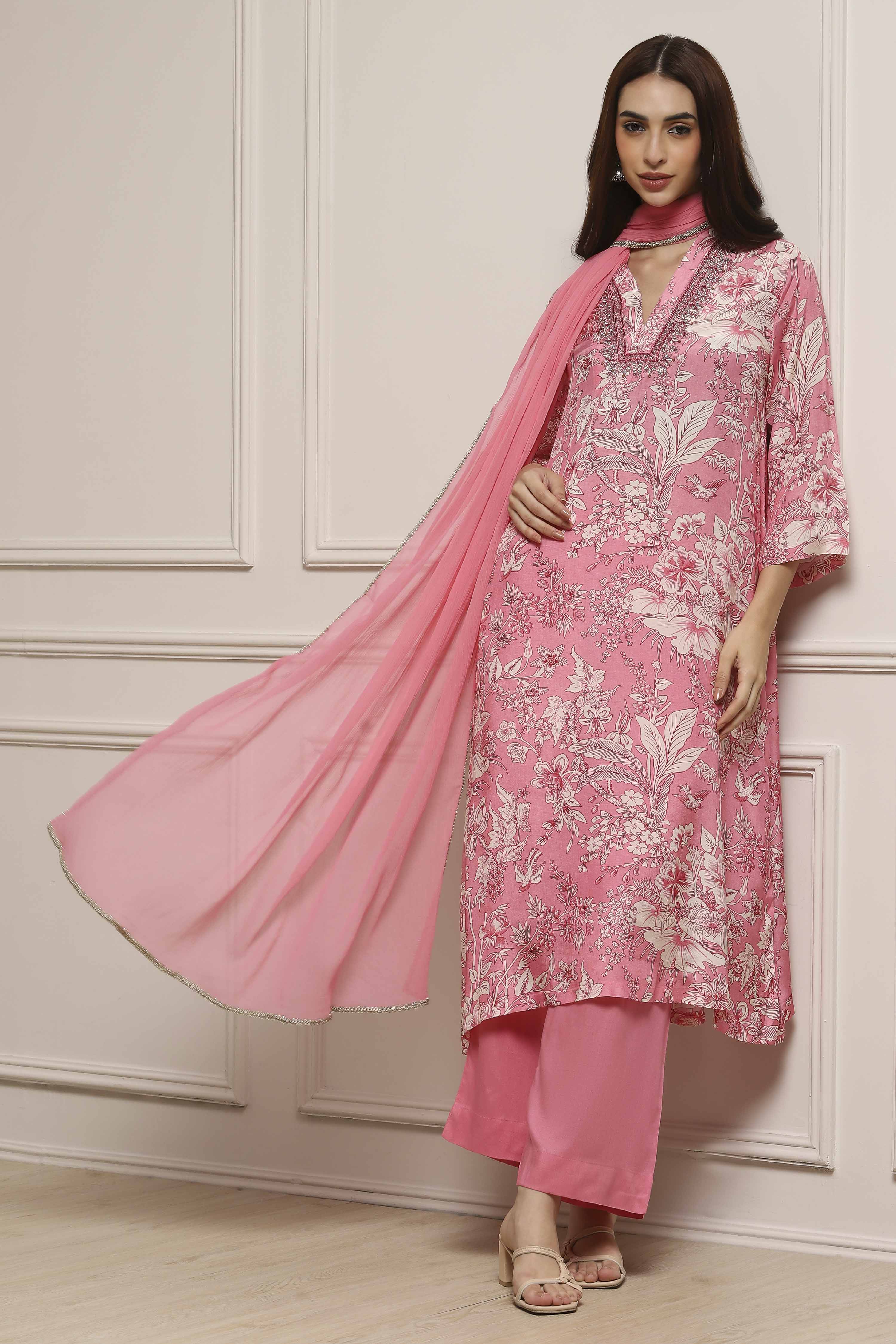 Blue Floral Printed Asymmetric Suit Set image number 0