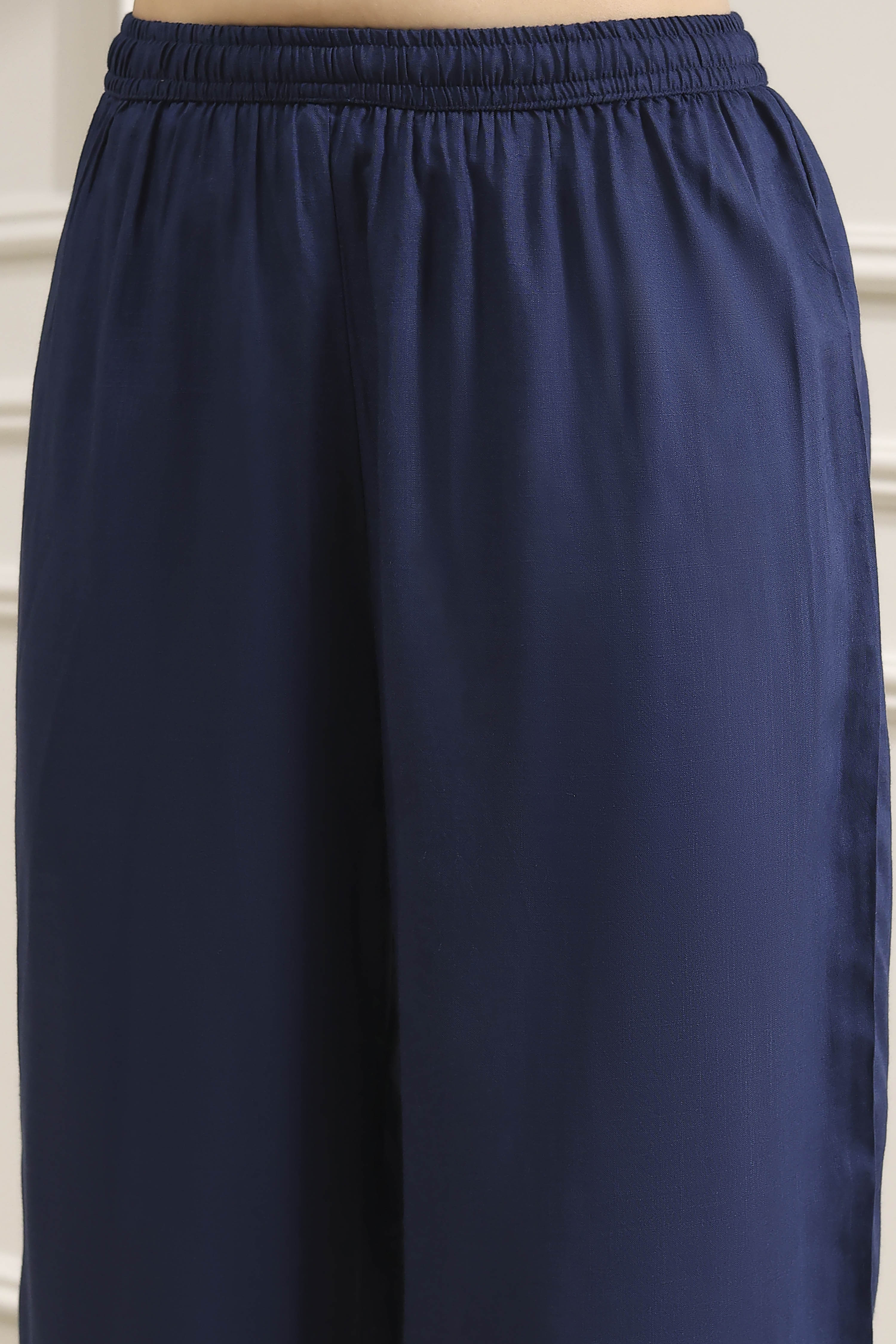 Blue Solid Gathered Suit Set image number 2