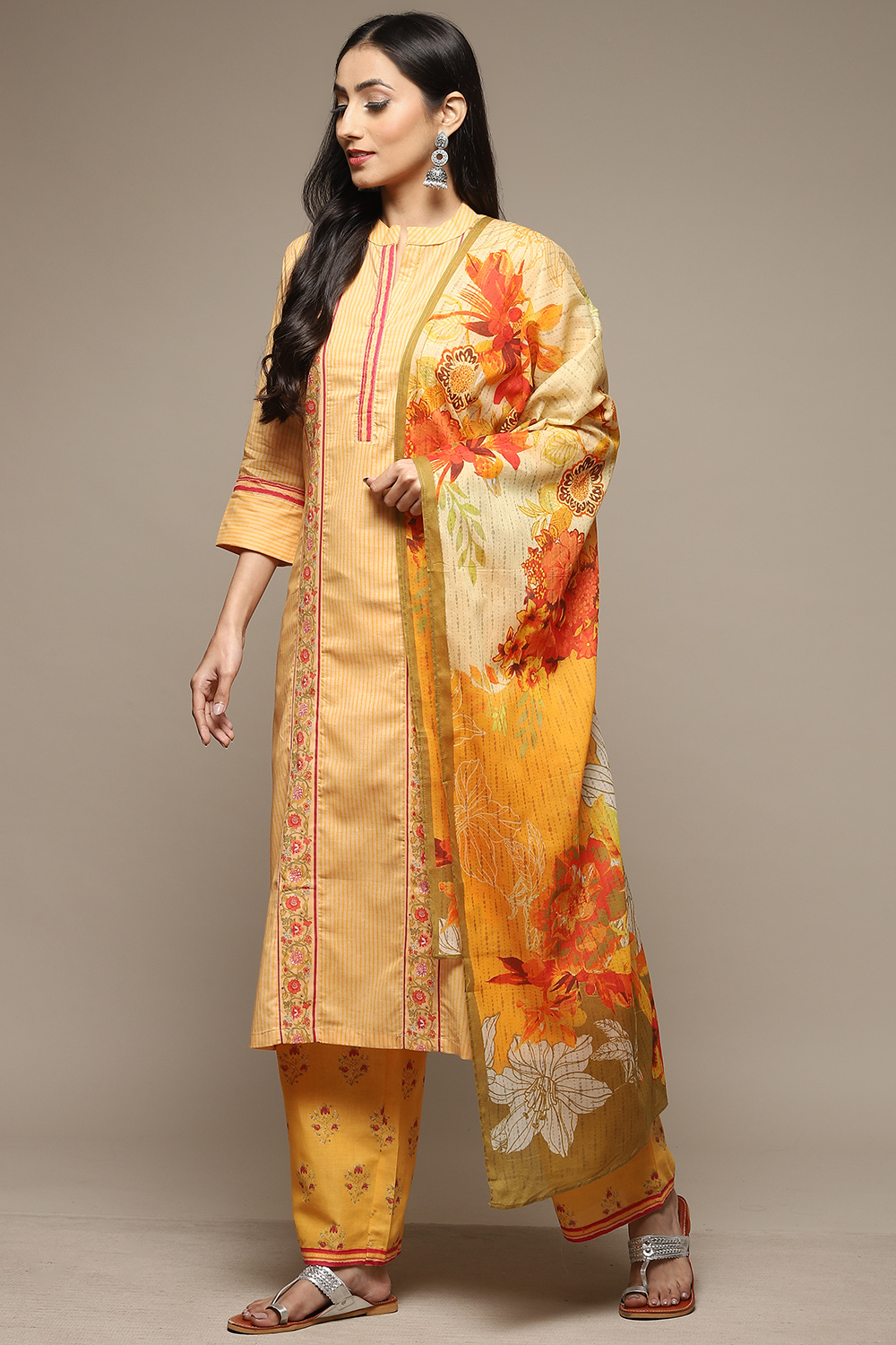 Teal Cotton A-Line Kurta Palazzo Suit Set image number 7