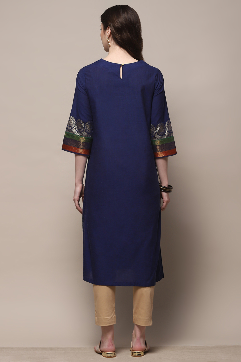 Navy Blue Pure Cotton Straight Kurta image number 3