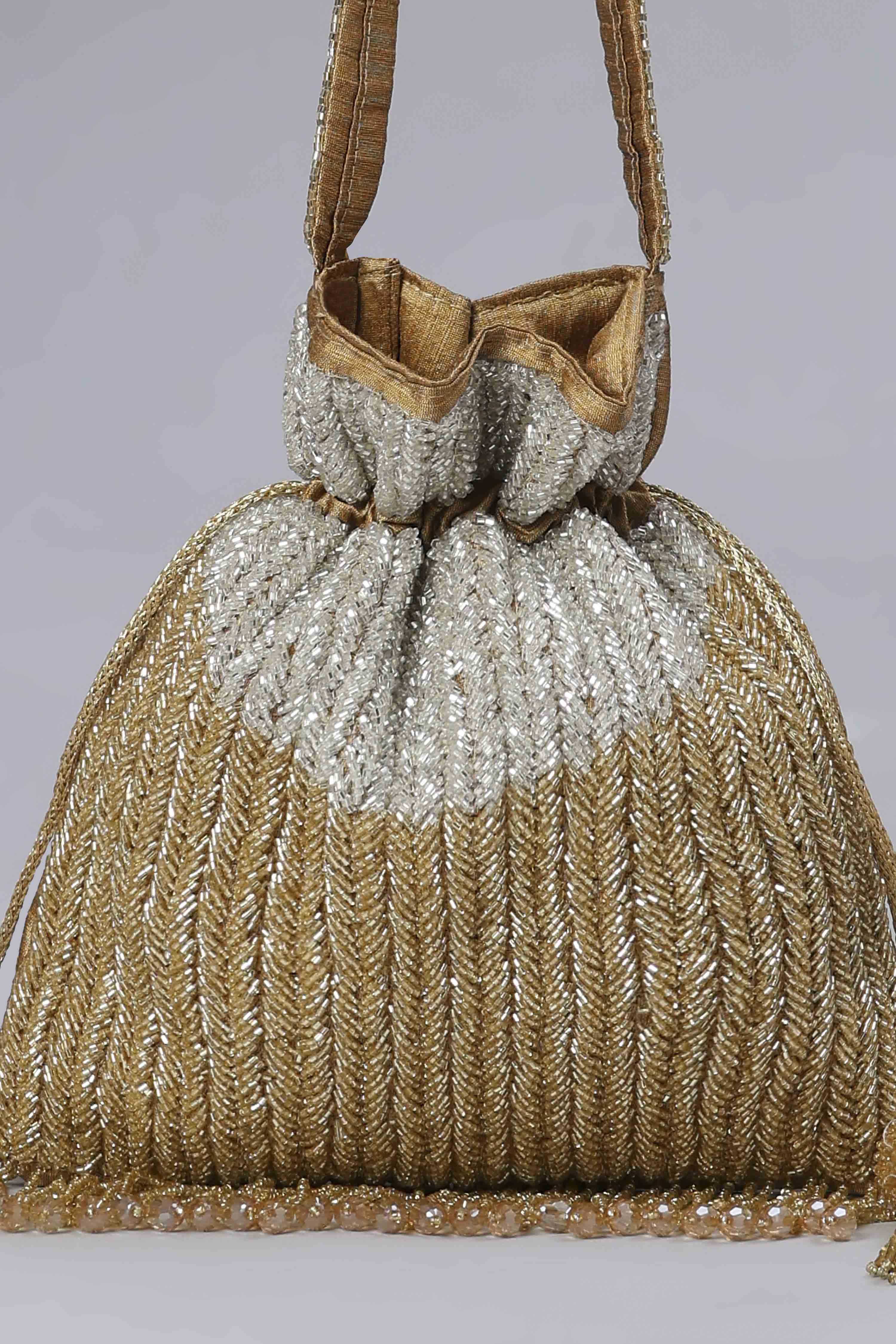 Gold & Silver Toned Fabric Embellished Potli image number 5