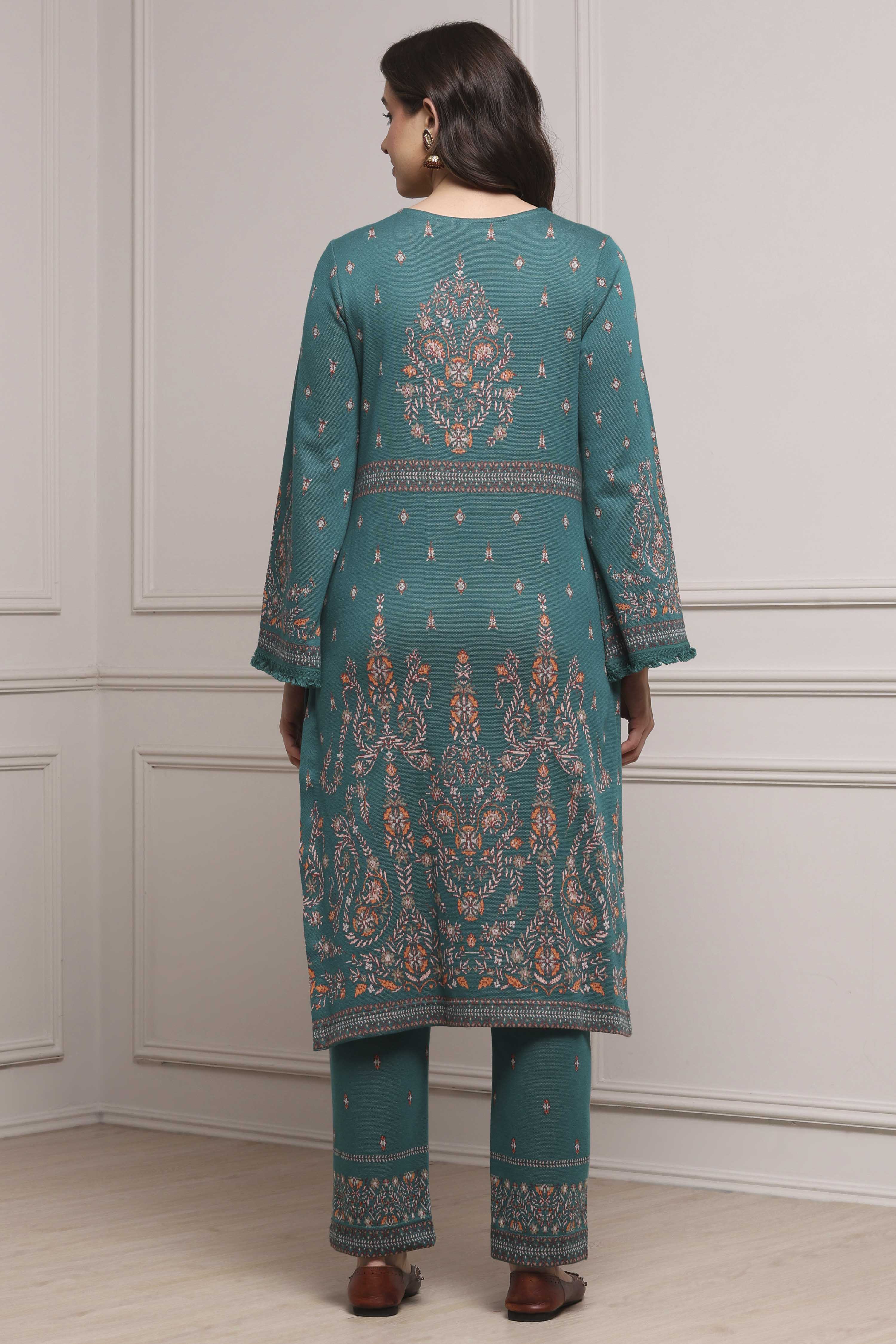 Ivory Printed Straight Winter Suit Set image number 4