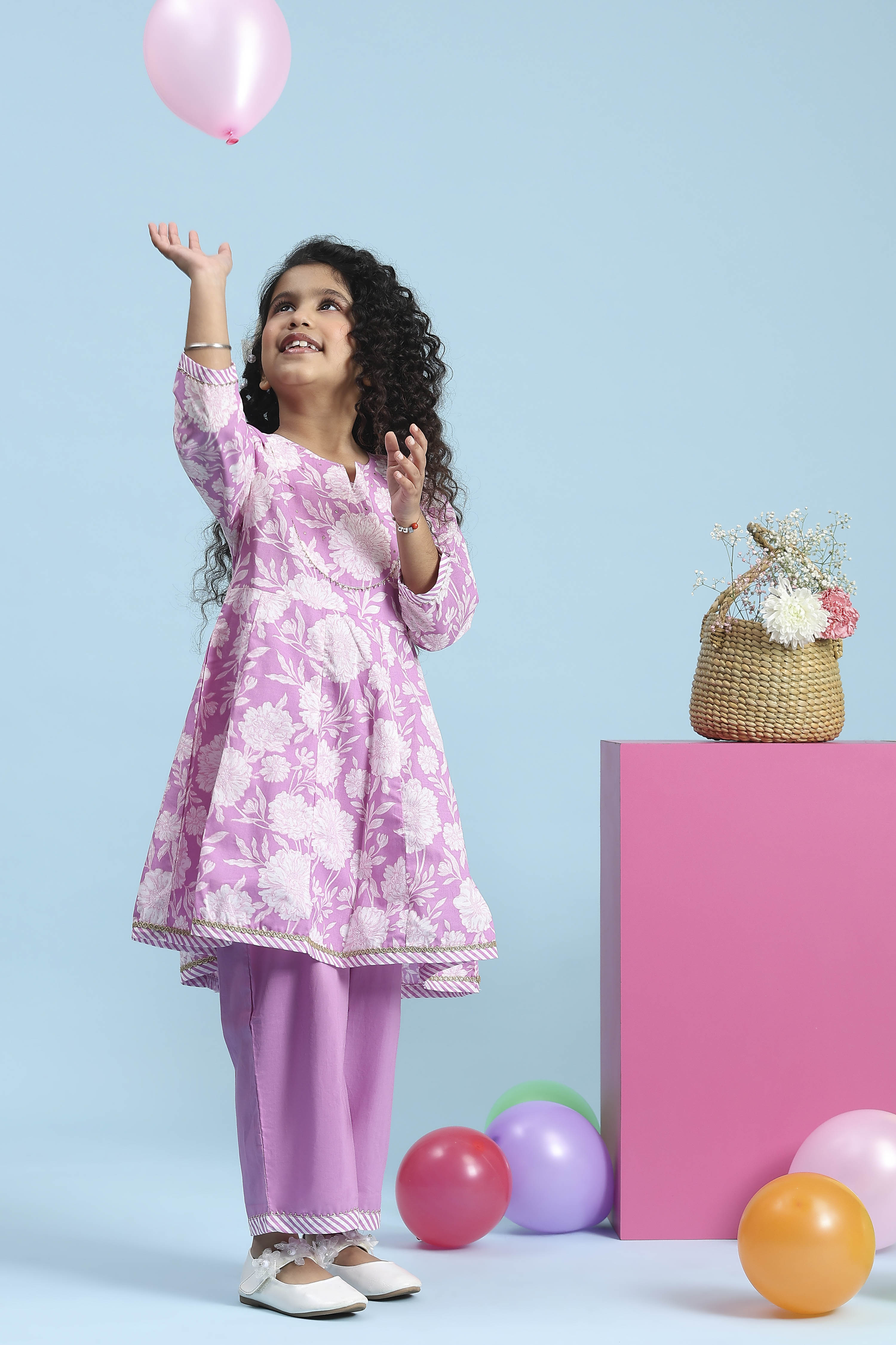 Purple Cotton Printed Kalidar Kurta Set image number 0