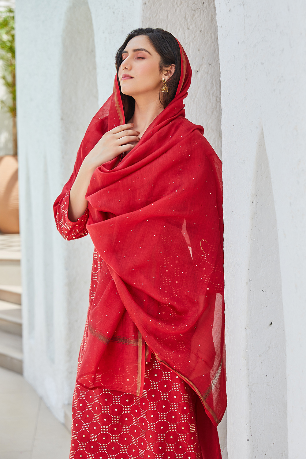 Pink Yard-Dyed Chanderi Kurta & Pants Suit Set image number 7