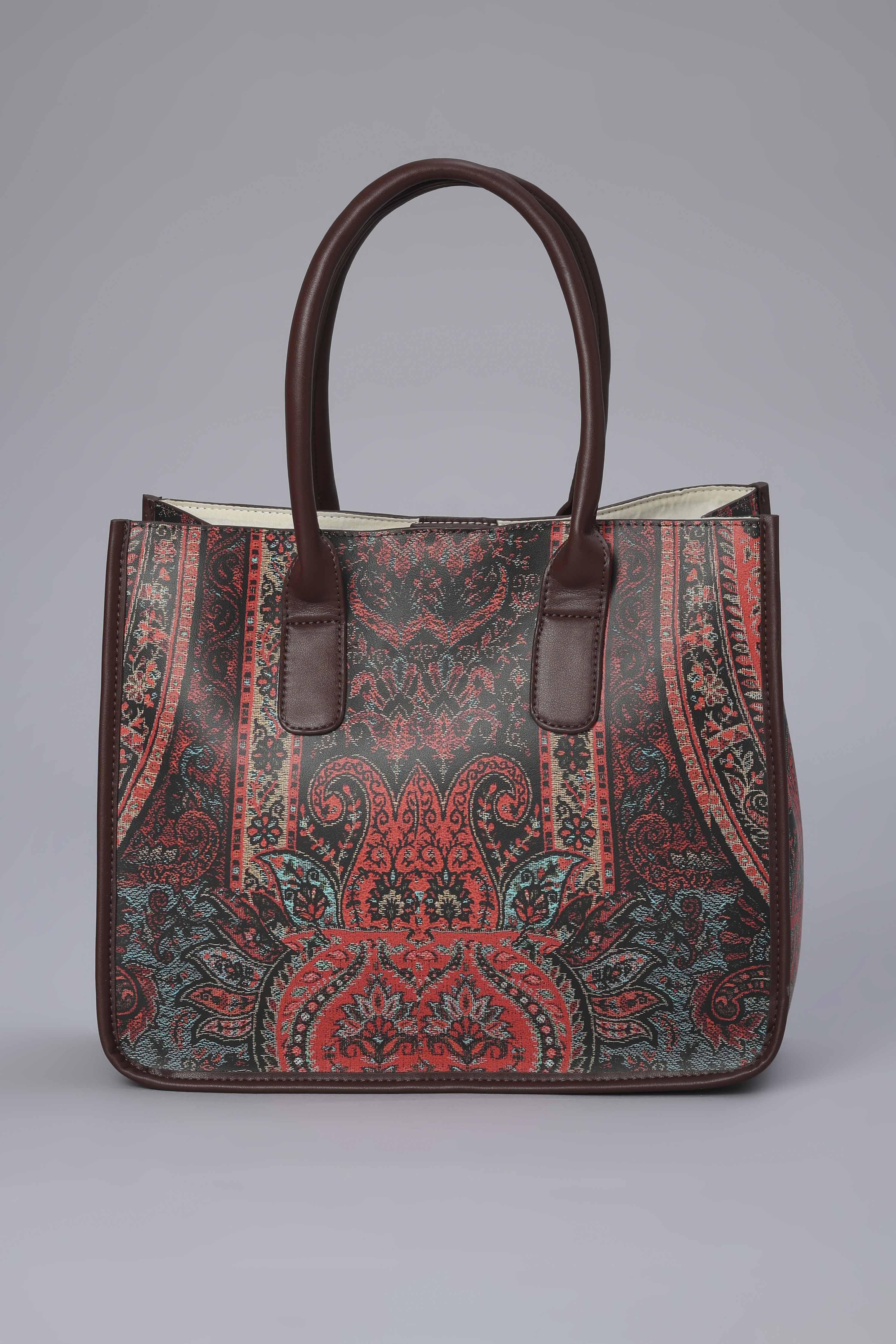 Brown PU Printed Structured Tote Bag image number 2