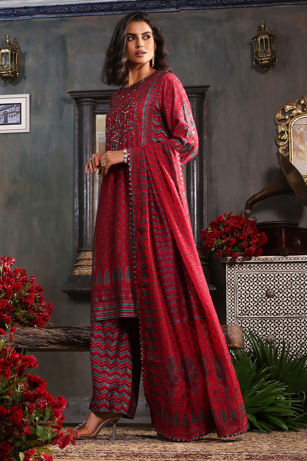 Blue Printed Straight Suit Set image number 3