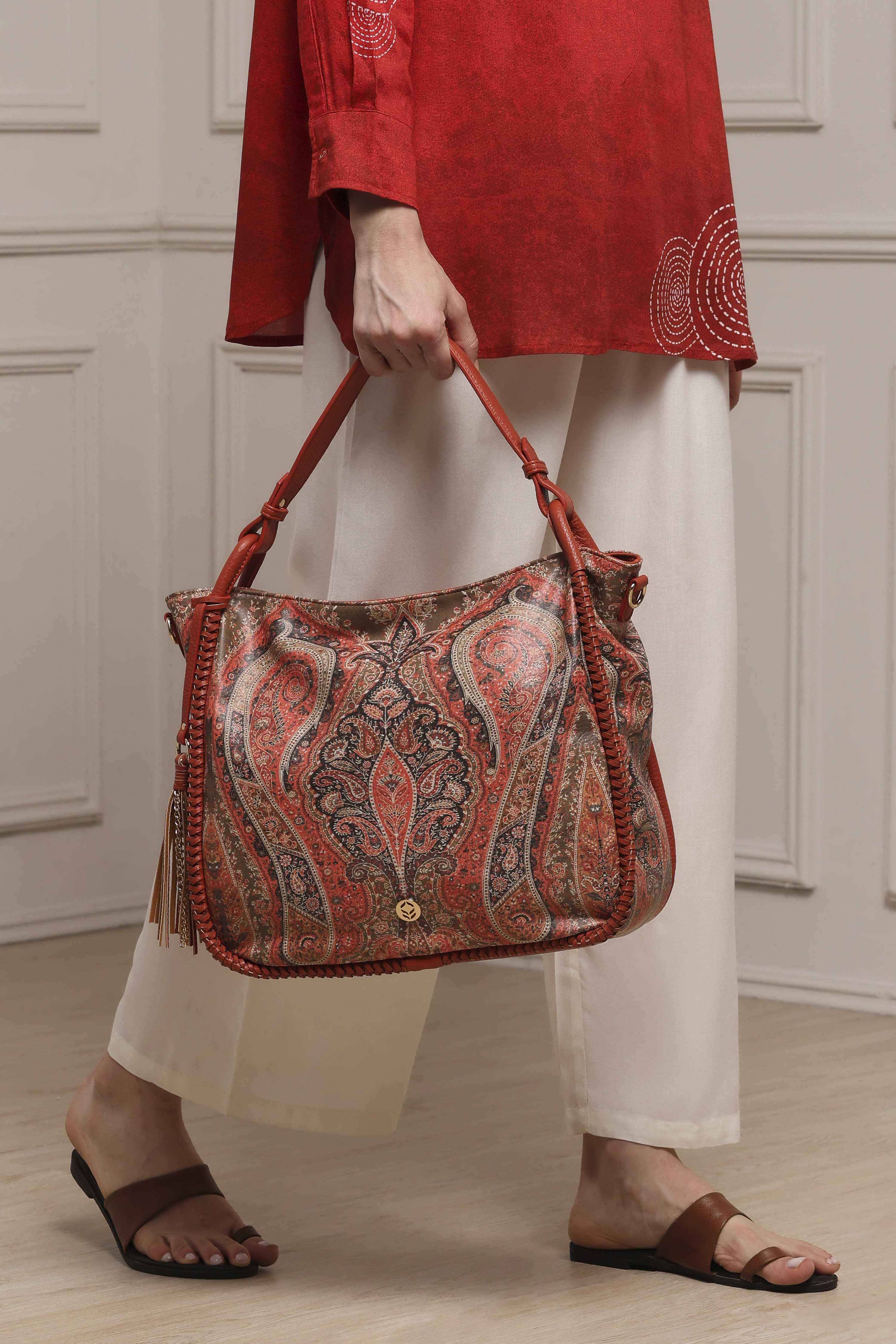 Tan Brown PU Structured Hobo Bag image number 7