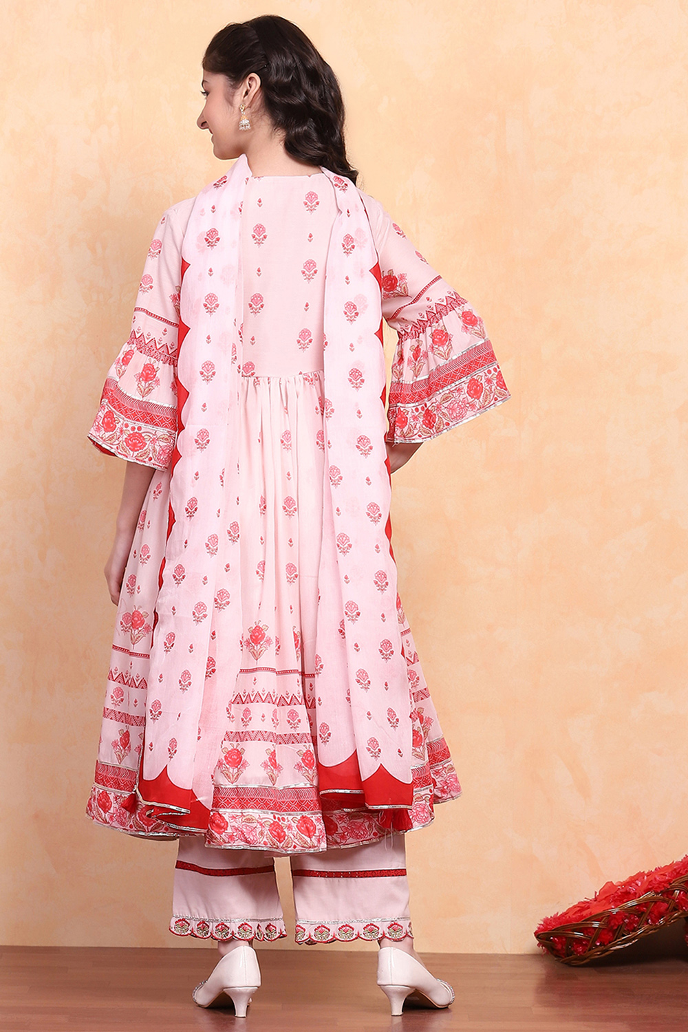 Pastel Pink Printed Angrakha Gathered Suit Set image number 5