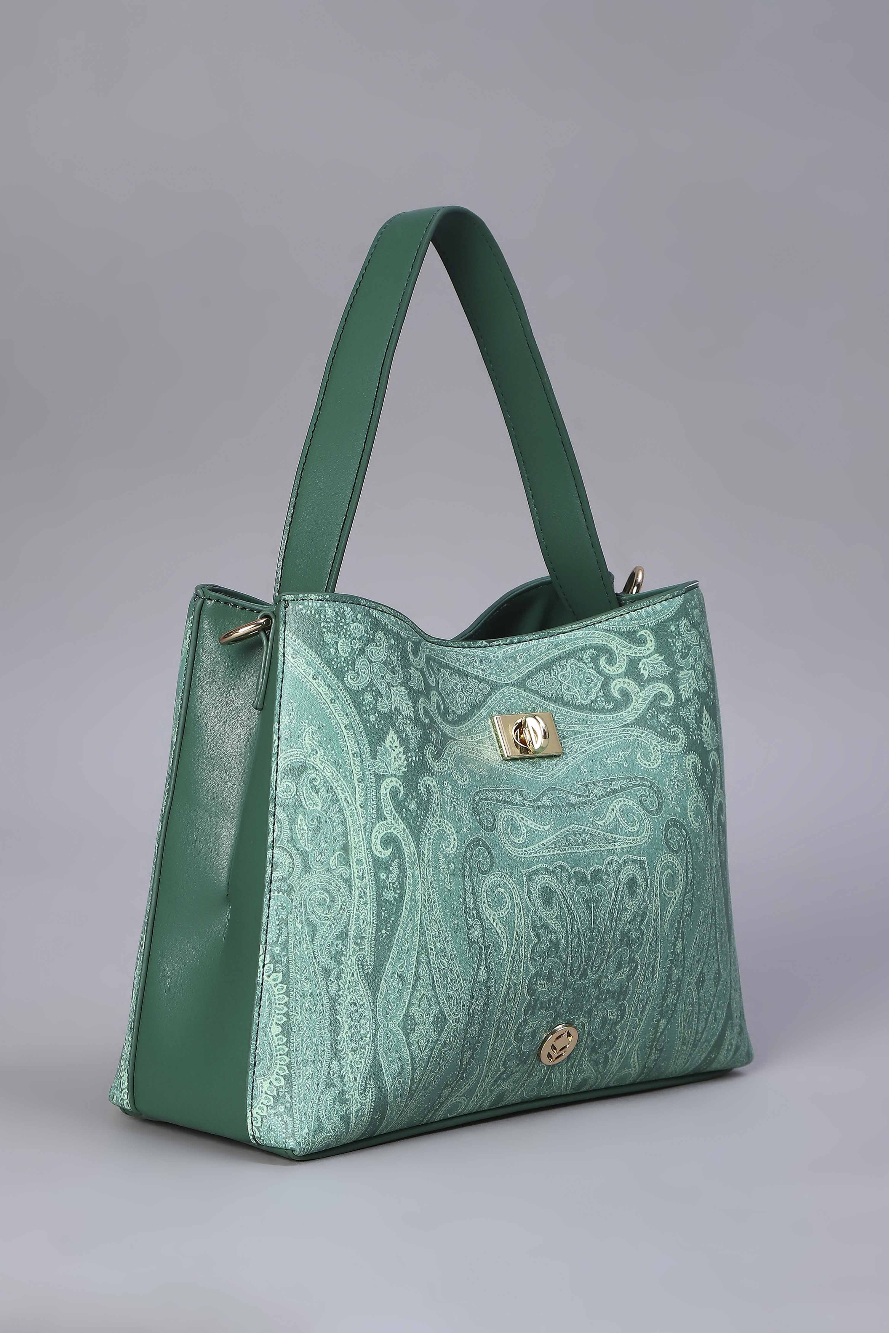 Green PU Paisley Structured Handheld Bag image number 3