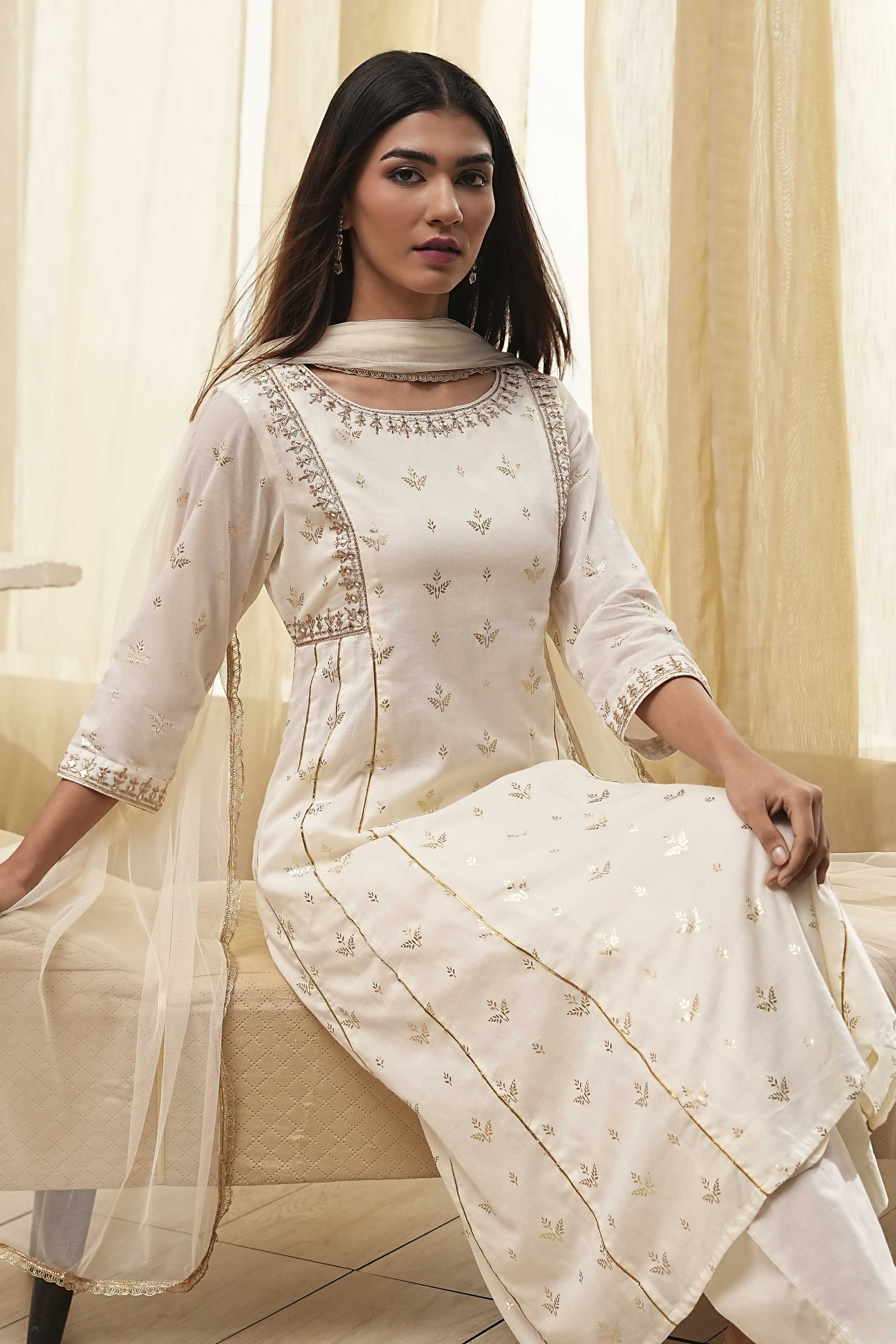 Red Cotton Foil Printed Kalidar Suit Set image number 7