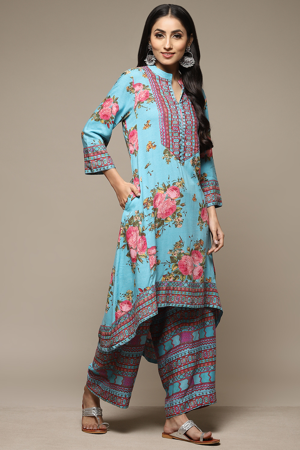 Yellow Rayon Asymmetric Kurta Palazzo 2 Piece Set image number 0