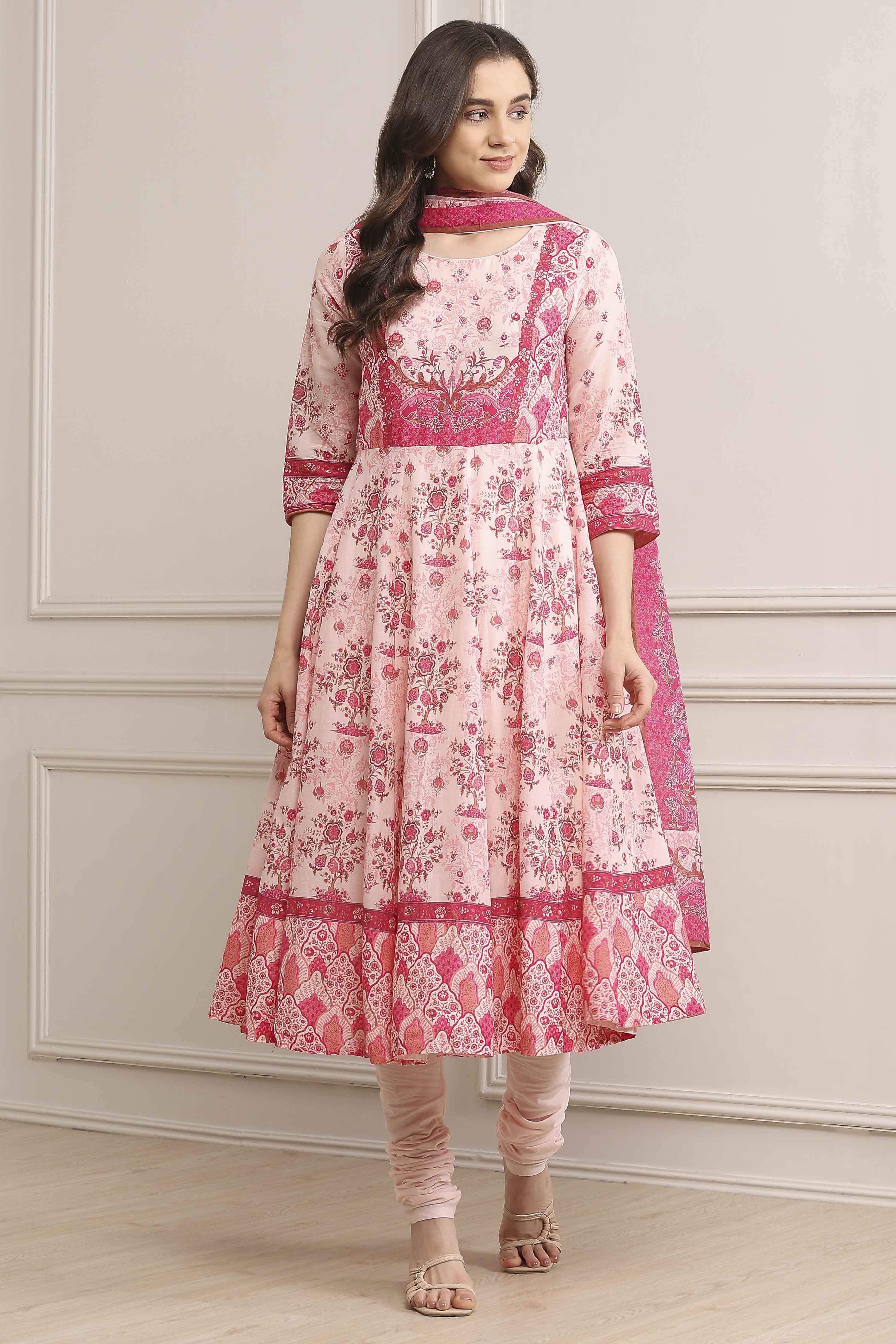 Blue Cotton Printed Anarkali Suit Set image number 6