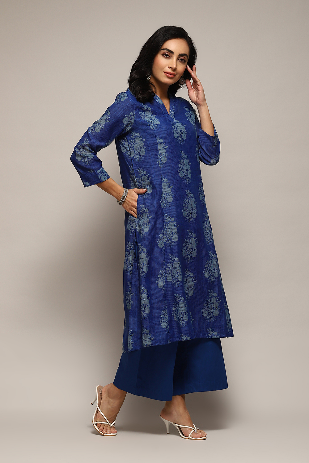 Green Polyester A-Line Printed Kurta Palazzo Suit Set image number 5