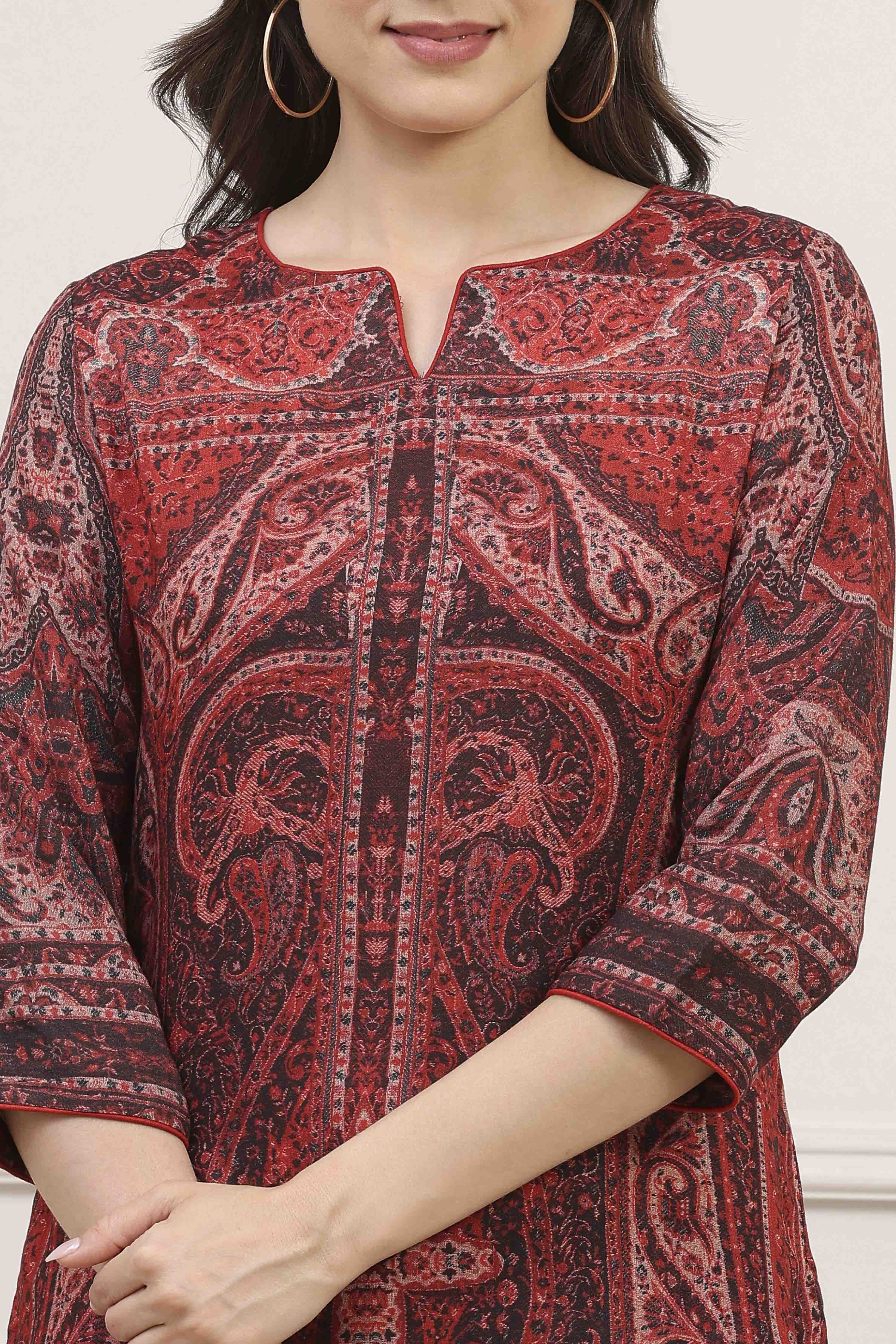 Dull Red LIVA Straight Printed Kurta image number 1