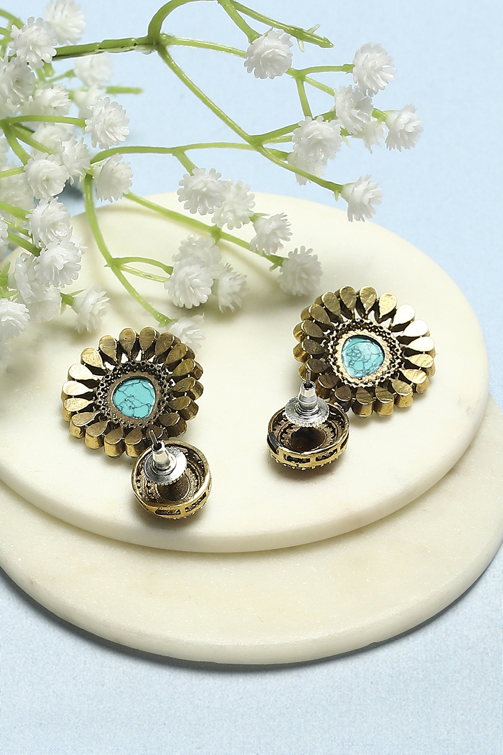 Turquoise Gold-Plated Kundan Studded Danglers image number 2