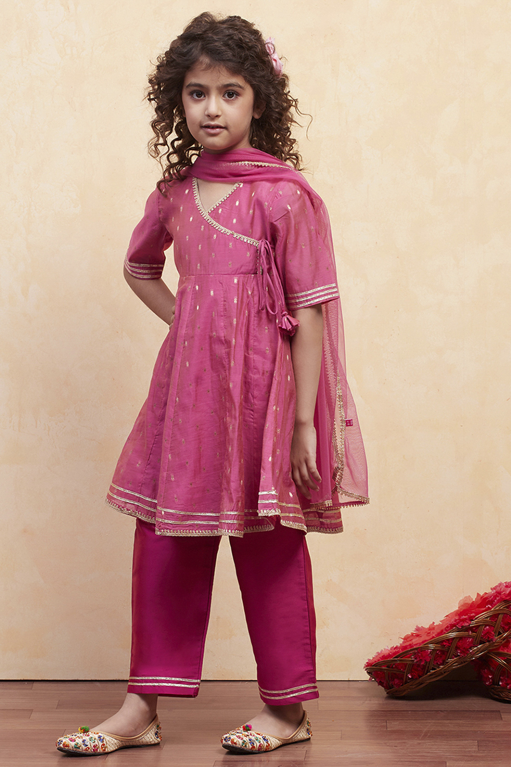 White Yarn Dyed Angrakha Anarkali Suit Set image number 3